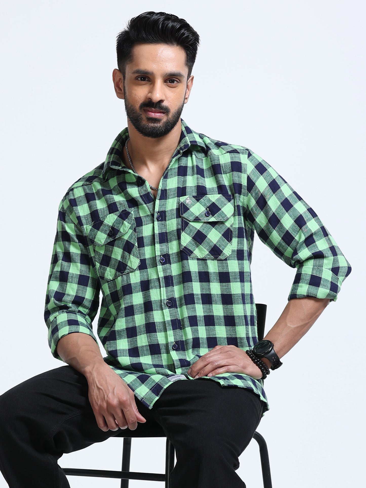 Green Horizon Check Double Pocket Shirt