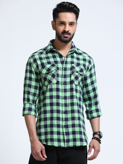 Green Horizon Check Double Pocket Shirt