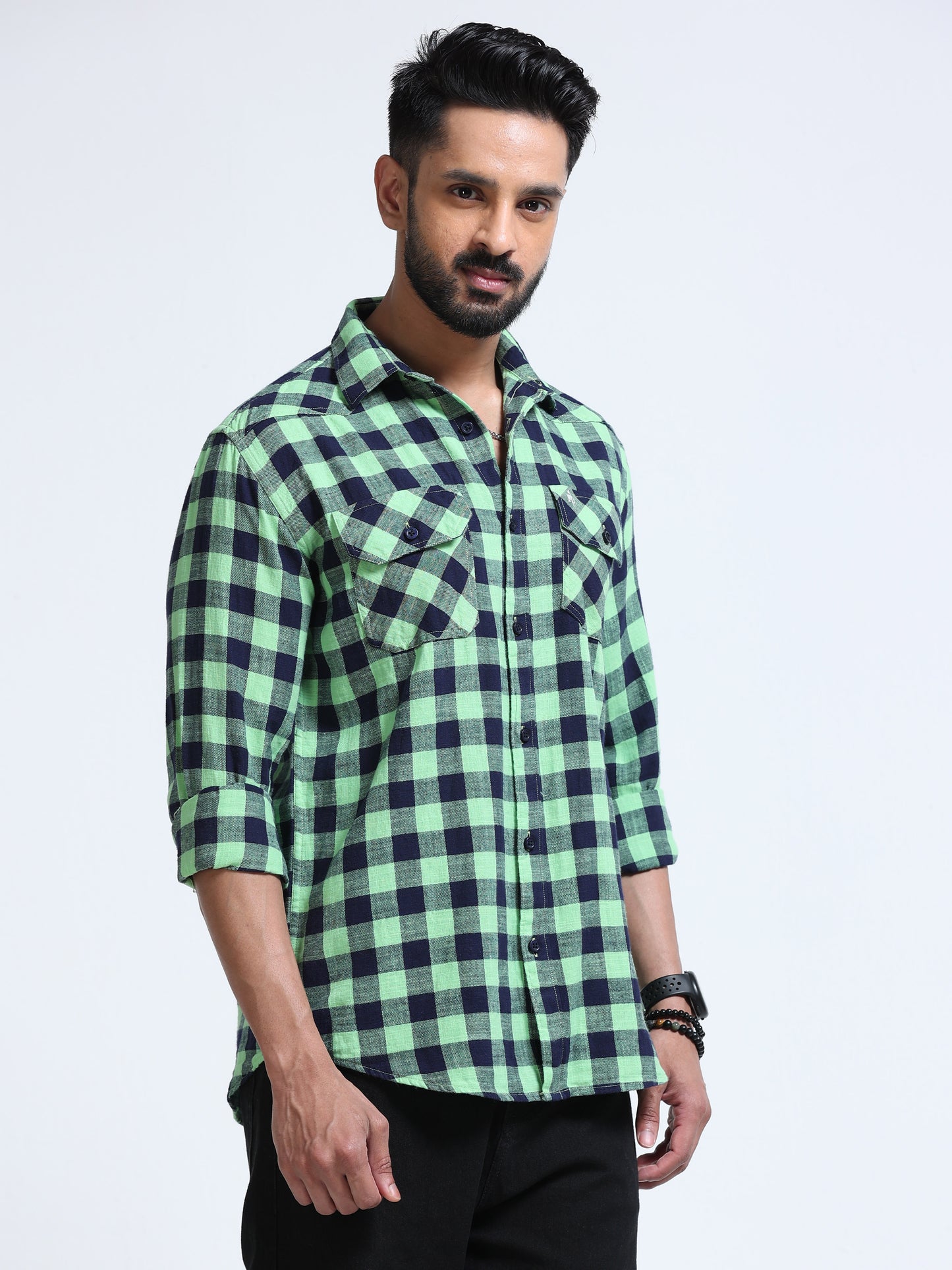 Green Horizon Check Double Pocket Shirt