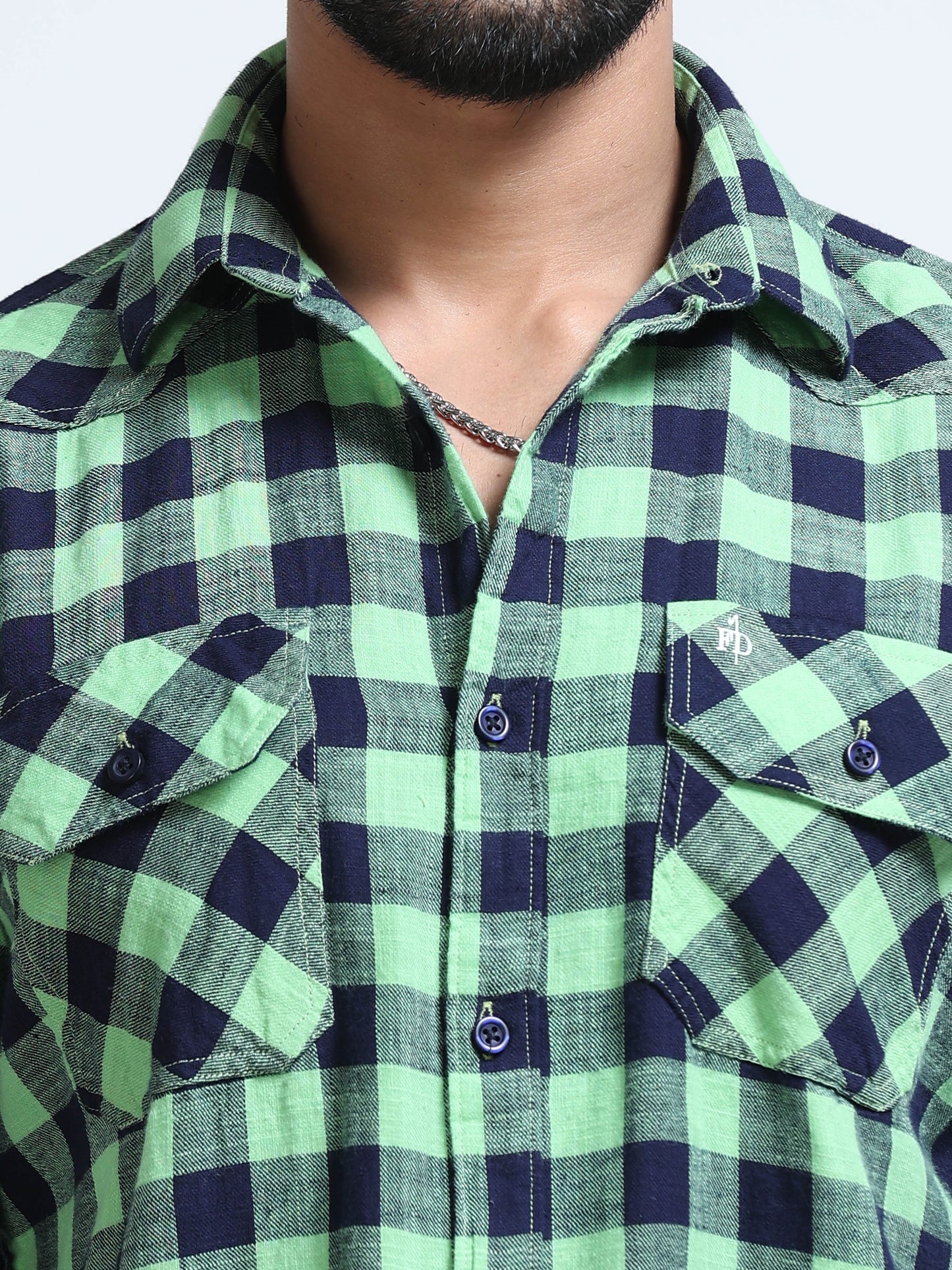 Green Horizon Check Double Pocket Shirt