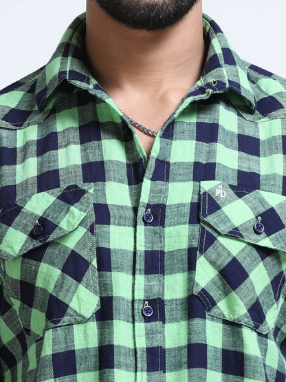 Green Horizon Check Double Pocket Shirt