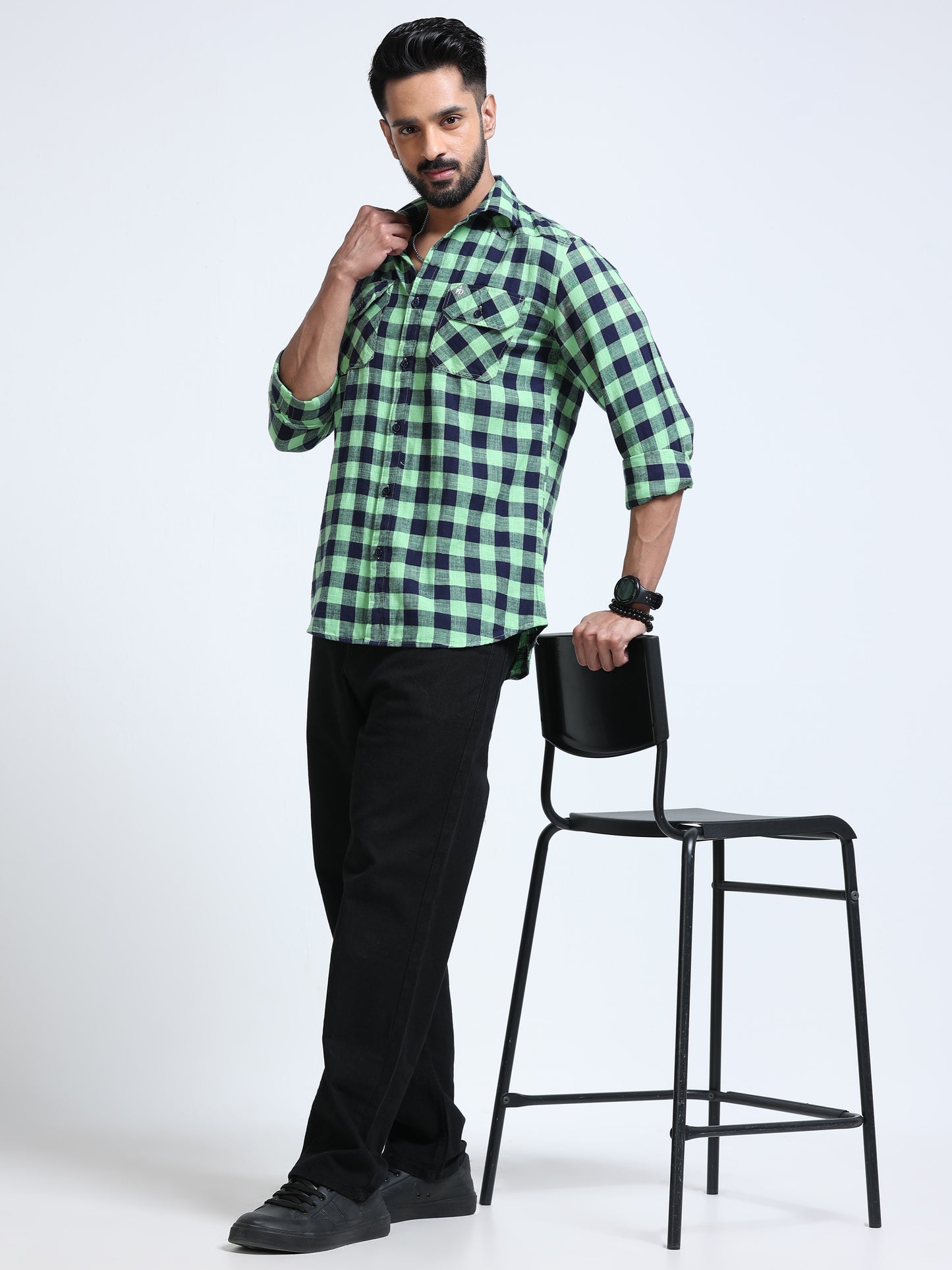 Green Horizon Check Double Pocket Shirt