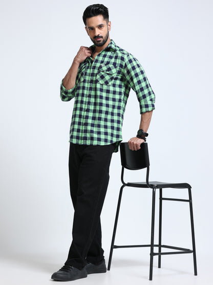 Green Horizon Check Double Pocket Shirt