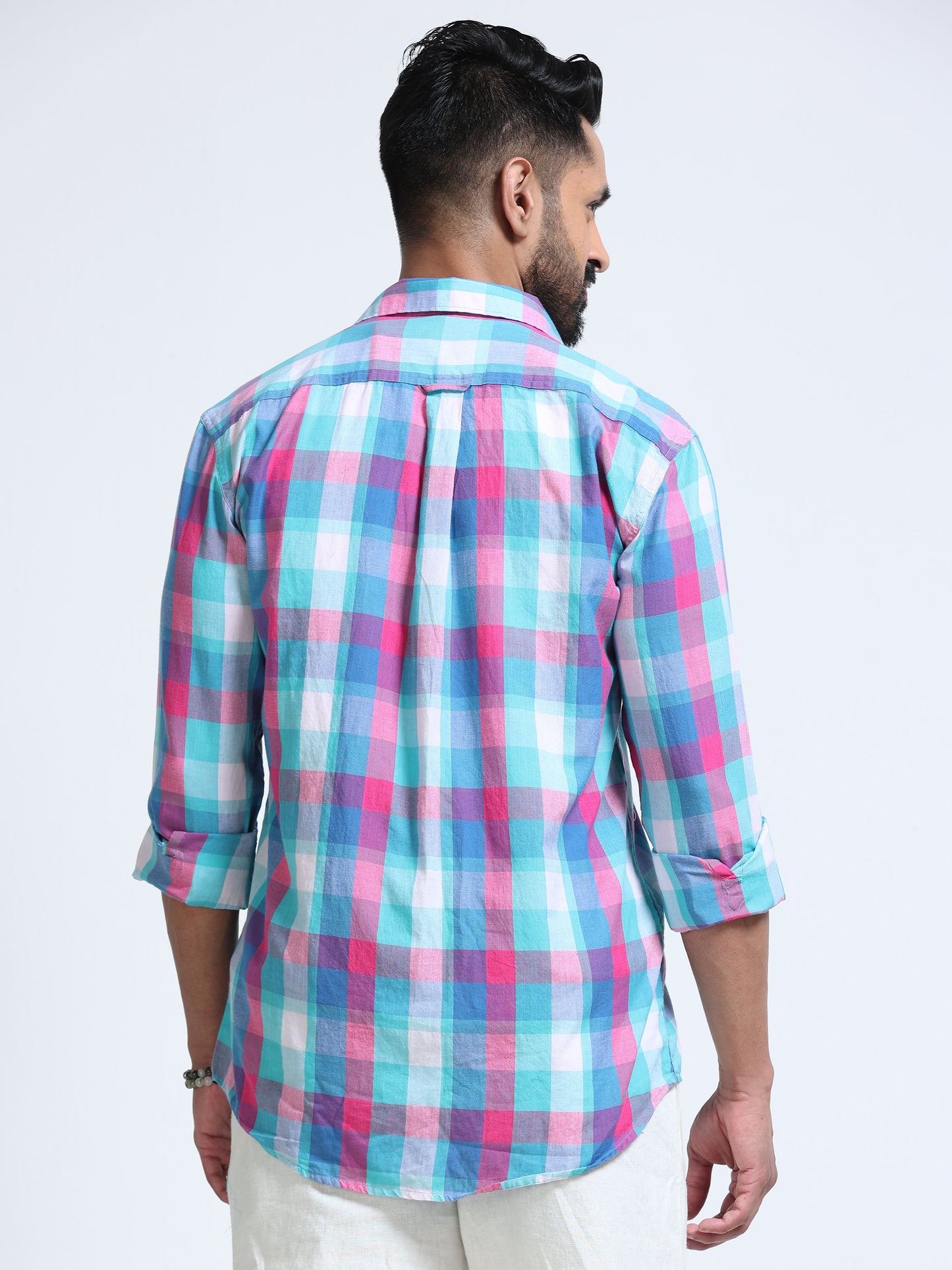Aqua Horizon Check Double Pocket Shirt