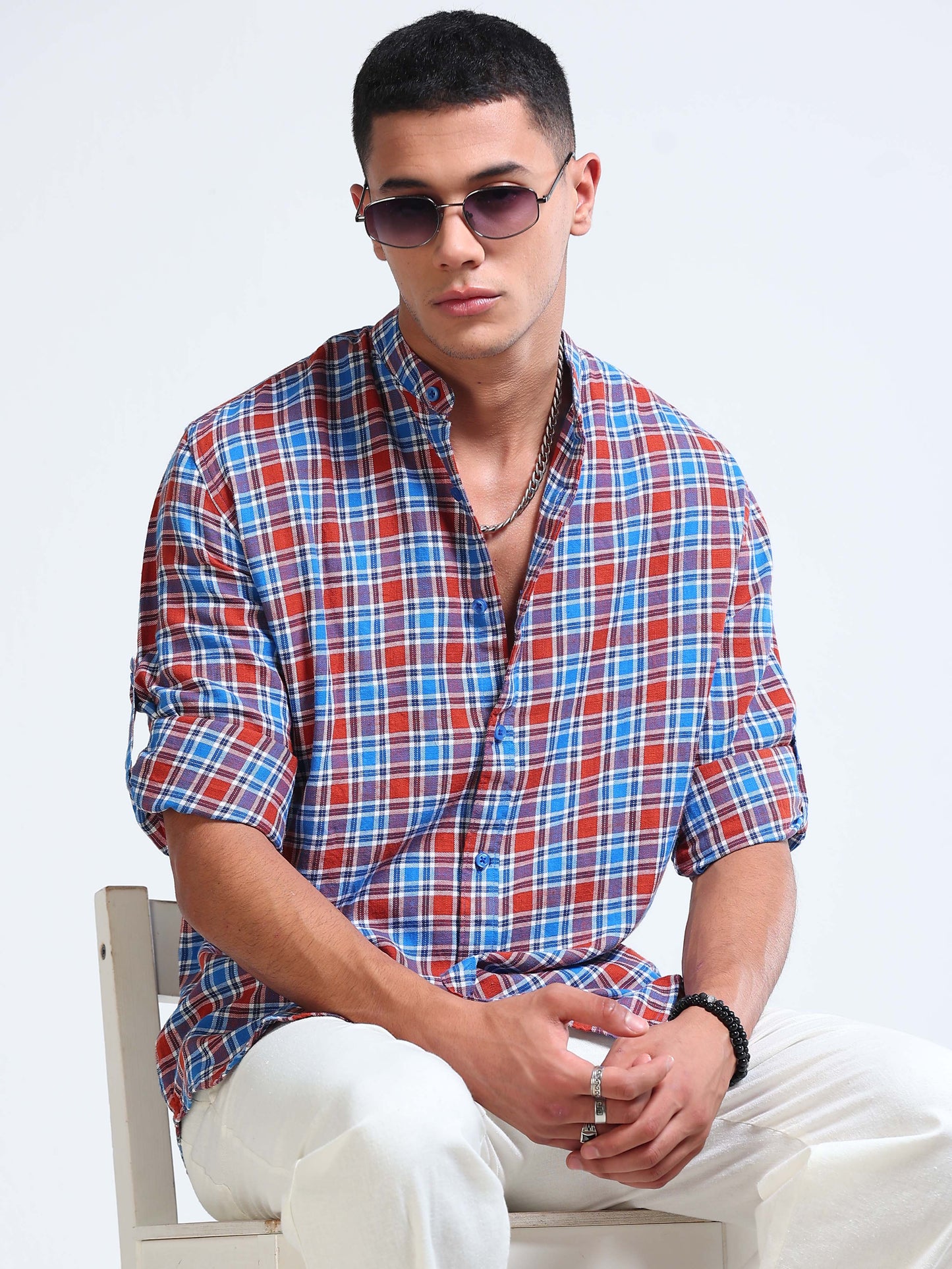 Heritage Trail Check Chinese Collar Shirt