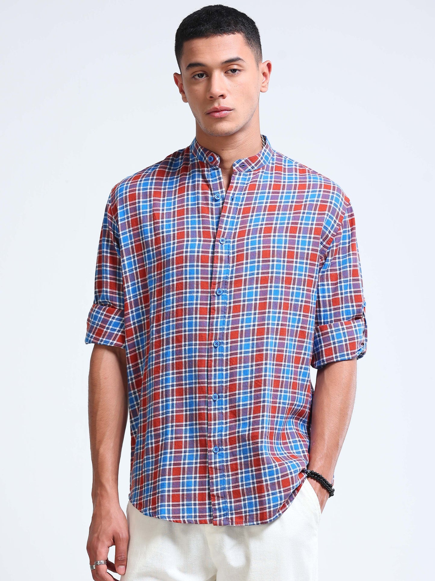 Heritage Trail Check Chinese Collar Shirt