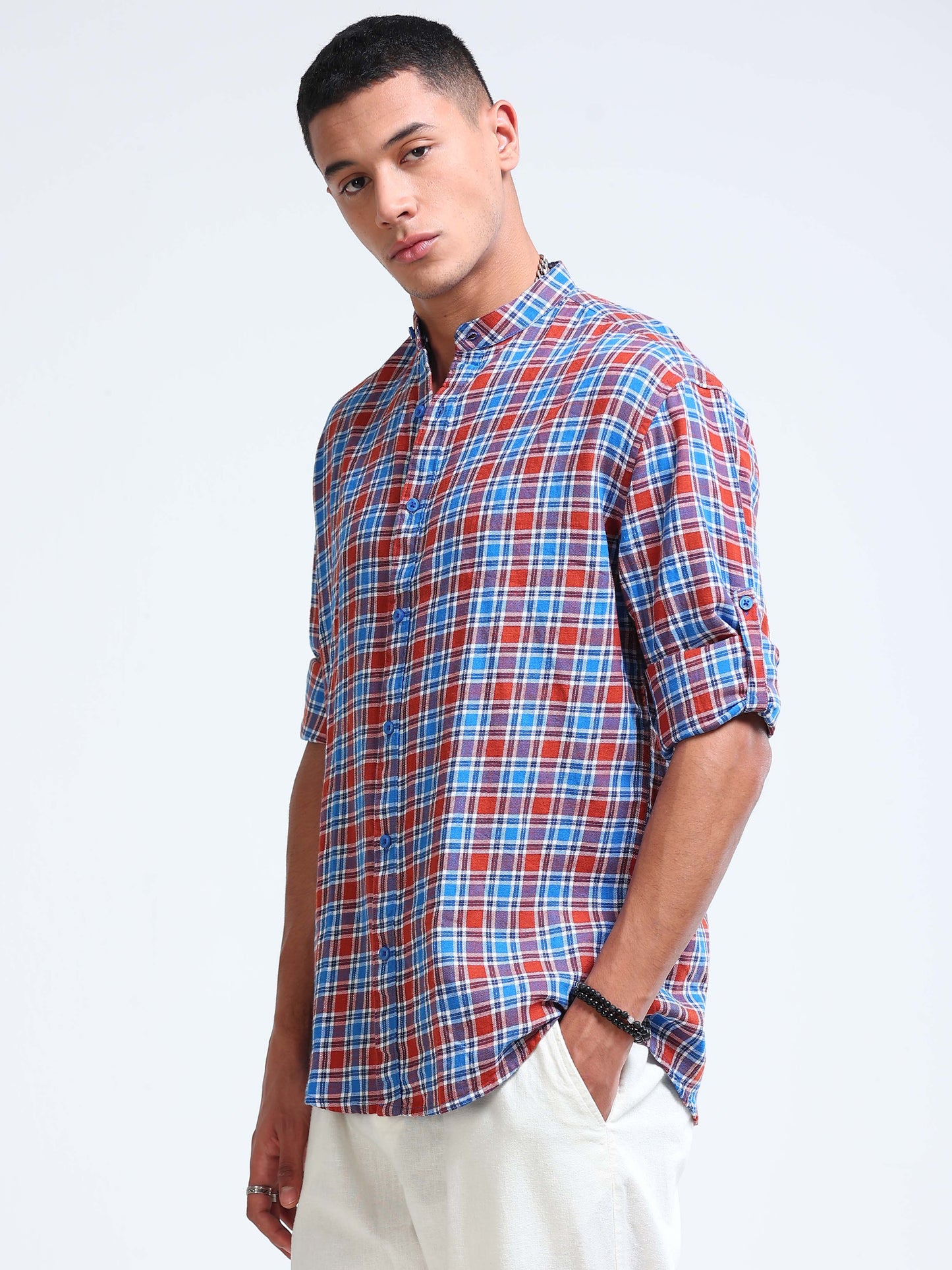 Heritage Trail Check Chinese Collar Shirt