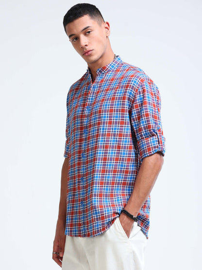 Heritage Trail Check Chinese Collar Shirt