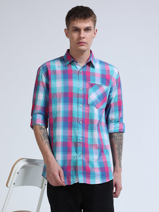 Men Aqua Horizon Check Shirt