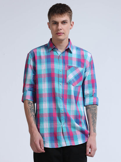 Men Aqua Horizon Check Shirt