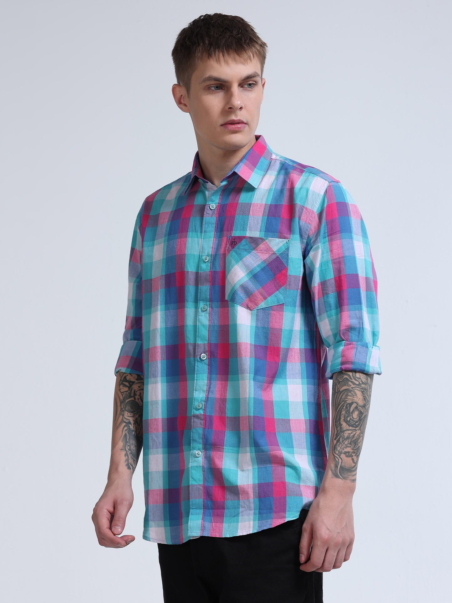 Men Aqua Horizon Check Shirt
