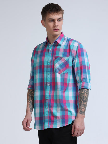 Men Aqua Horizon Check Shirt