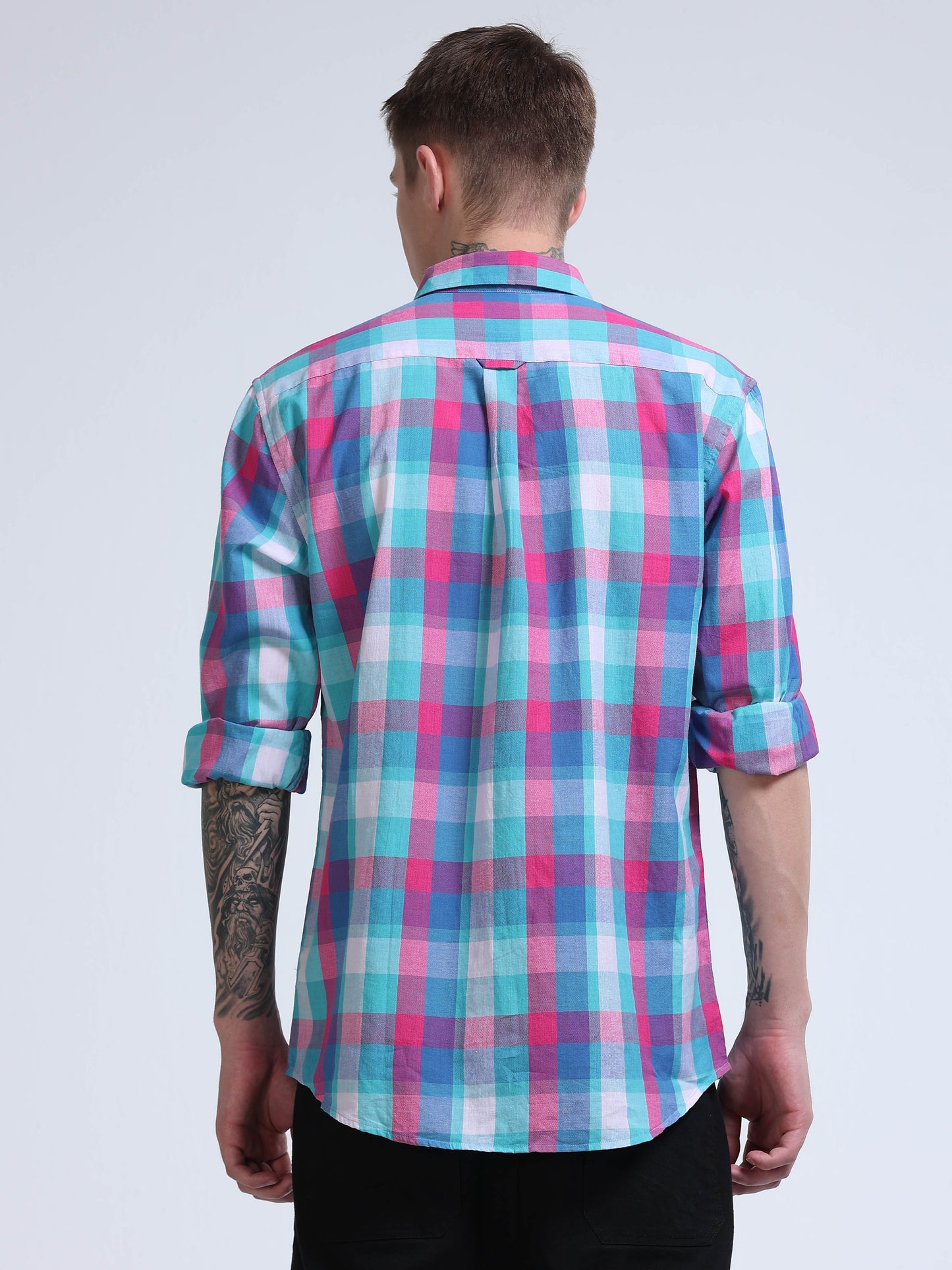 Men Aqua Horizon Check Shirt