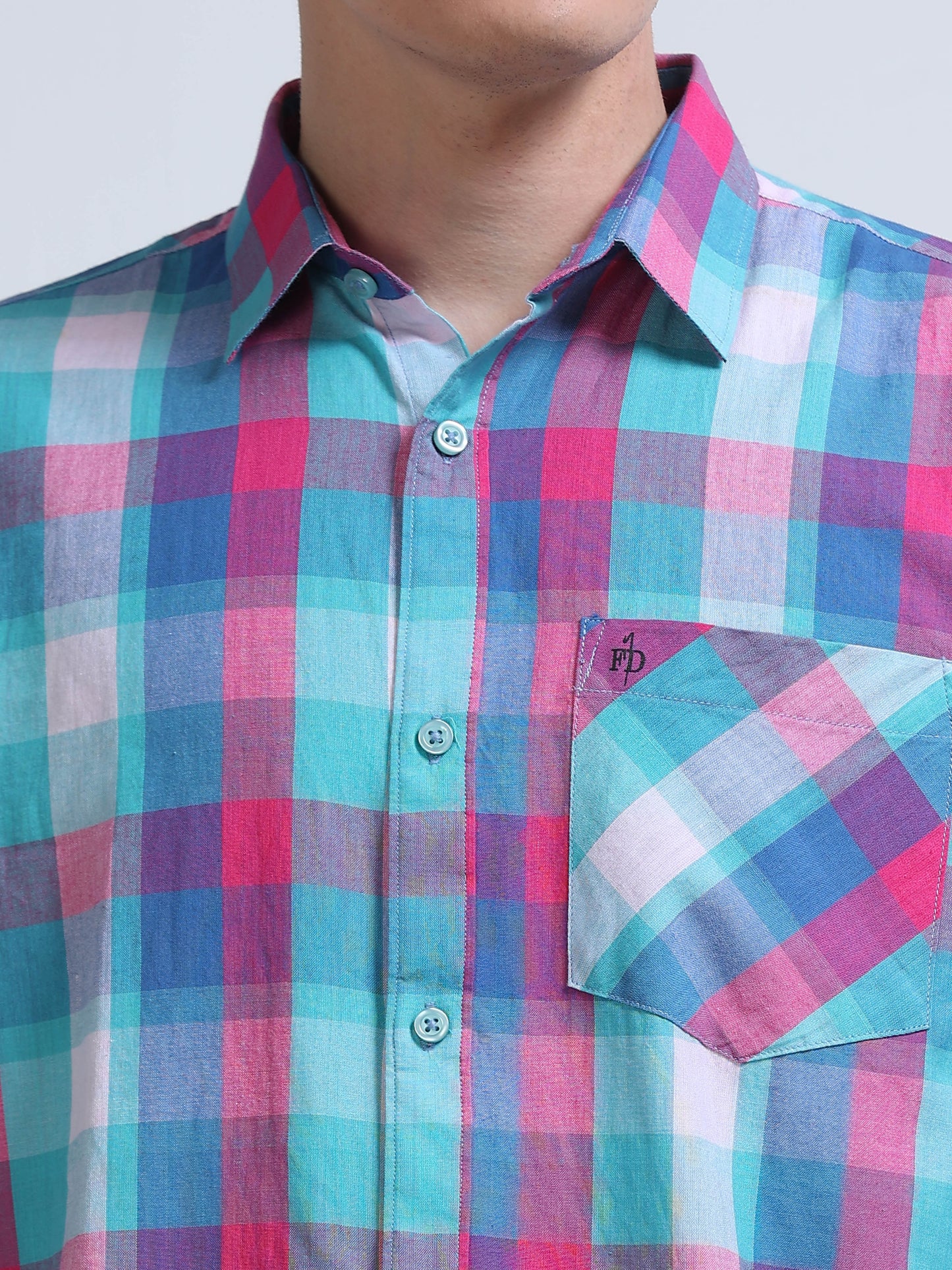 Men Aqua Horizon Check Shirt