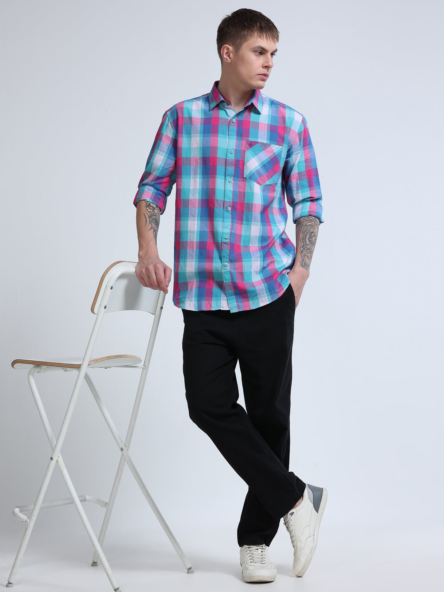 Men Aqua Horizon Check Shirt