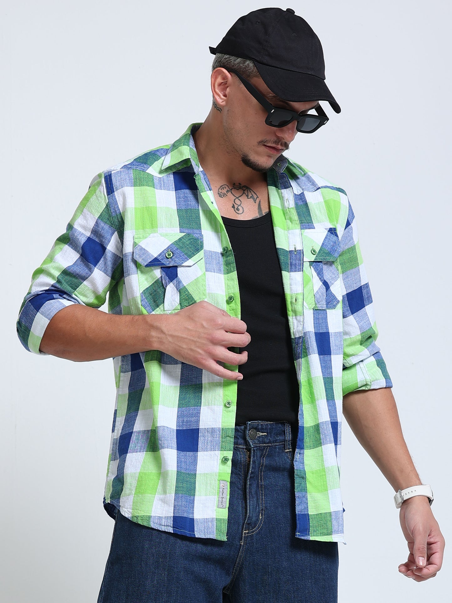 Capri Green Check Double Pocket Shirt