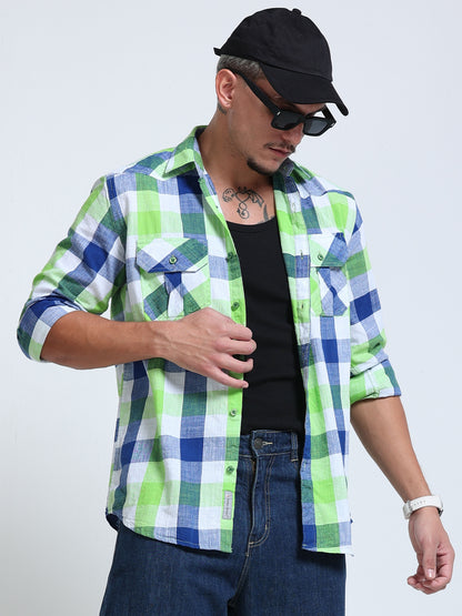 Capri Green Check Double Pocket Shirt