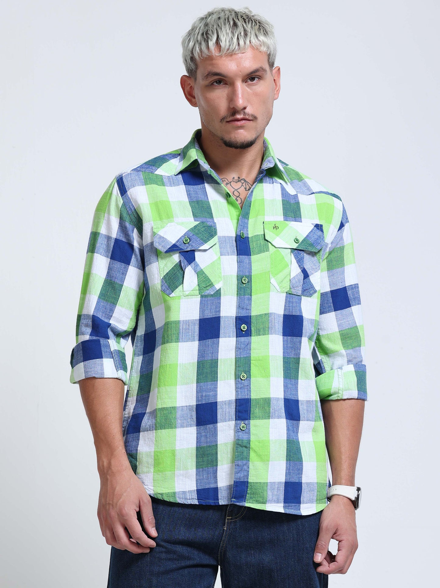 Capri Green Check Double Pocket Shirt