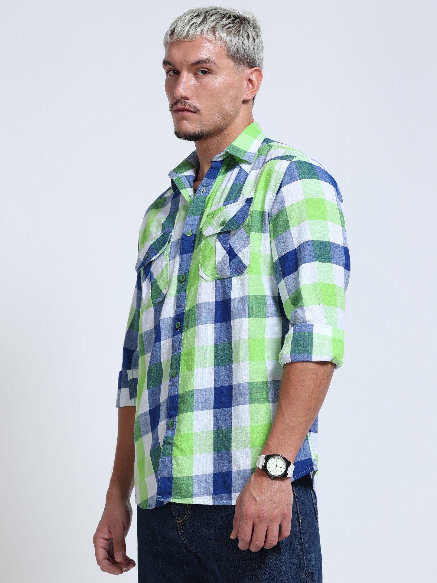 Capri Green Check Double Pocket Shirt