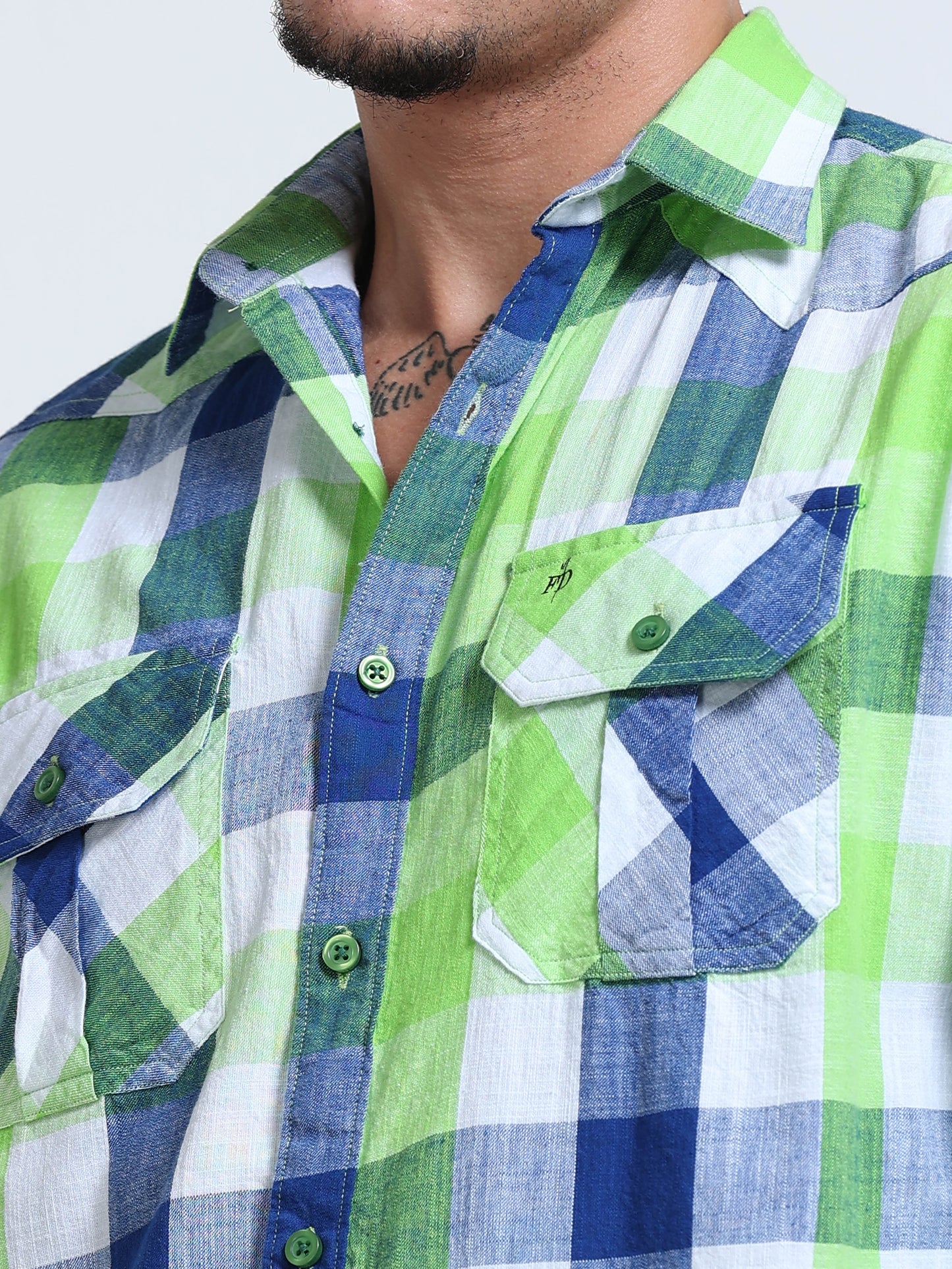 Capri Green Check Double Pocket Shirt