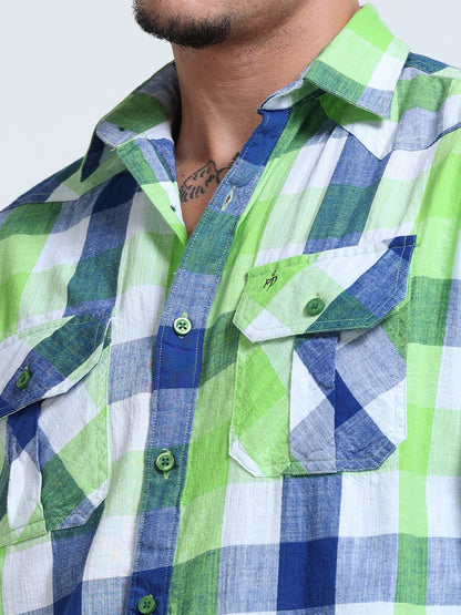 Capri Green Check Double Pocket Shirt