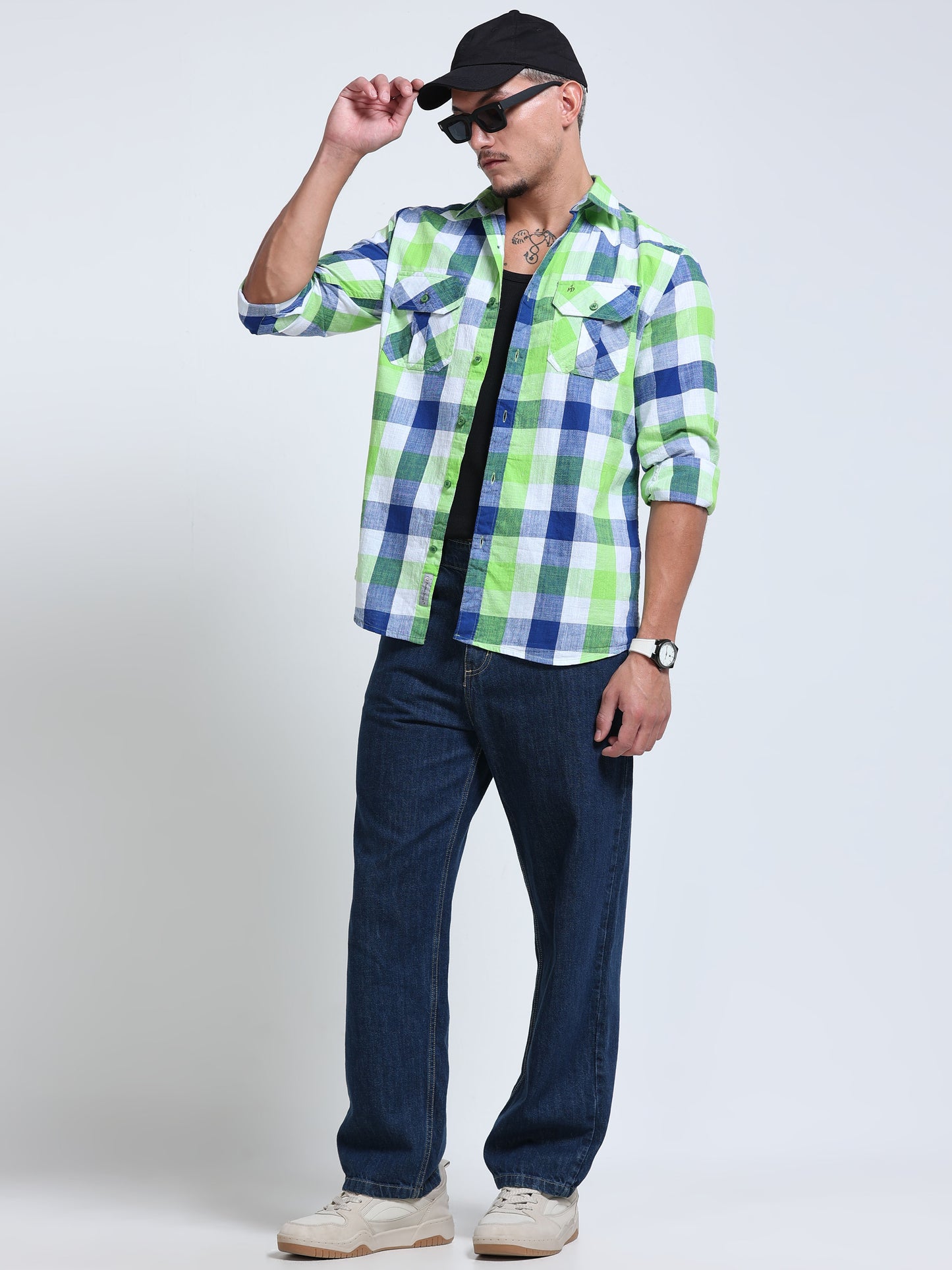 Capri Green Check Double Pocket Shirt