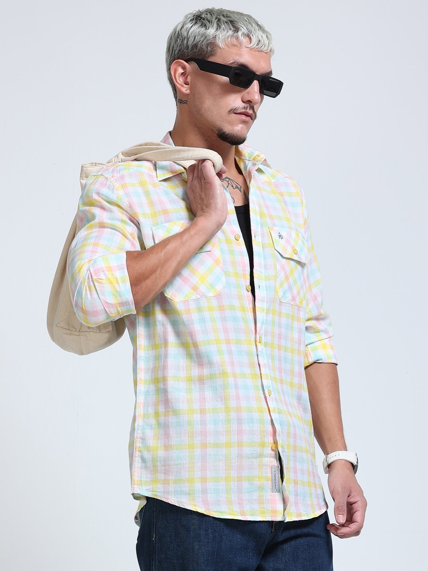 Lemon Tide Check Double Pocket Shirt