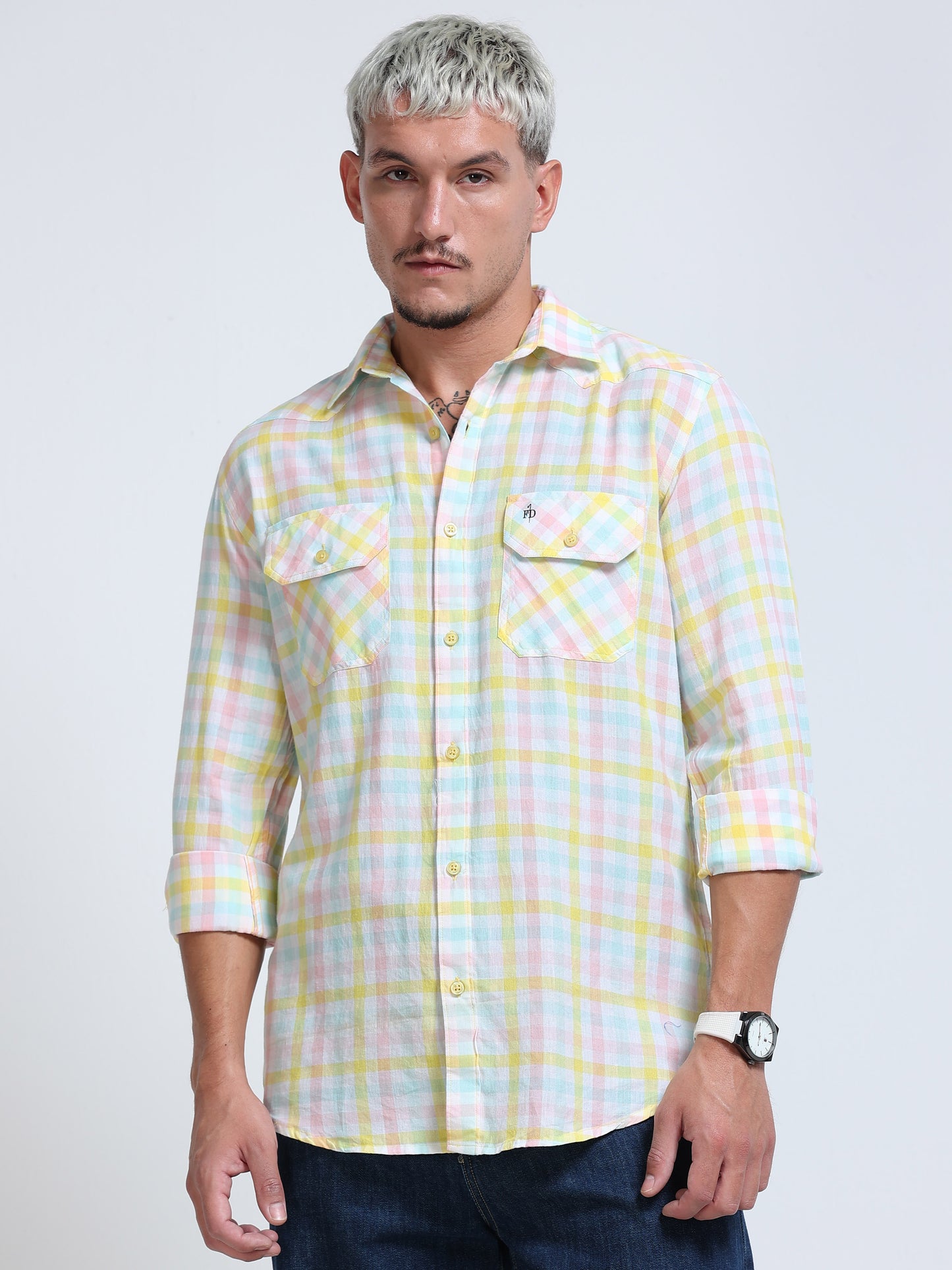 Lemon Tide Check Double Pocket Shirt