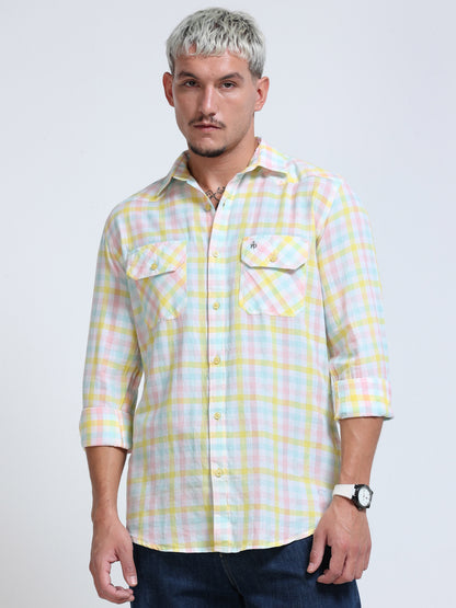 Lemon Tide Check Double Pocket Shirt