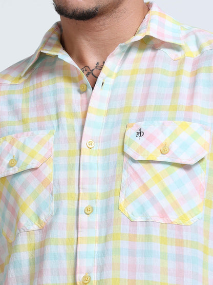 Lemon Tide Check Double Pocket Shirt