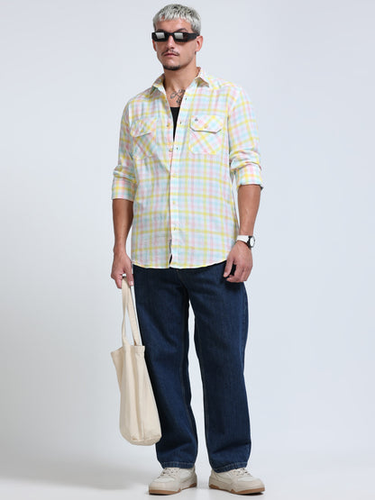 Lemon Tide Check Double Pocket Shirt