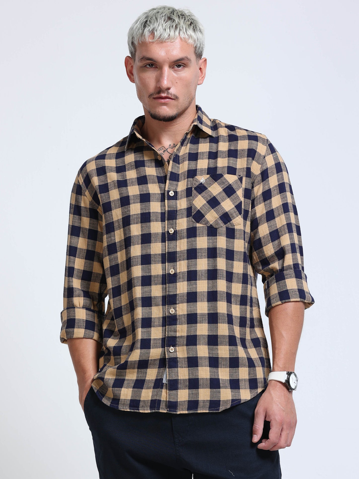 Men Desert Navy Check Shirt