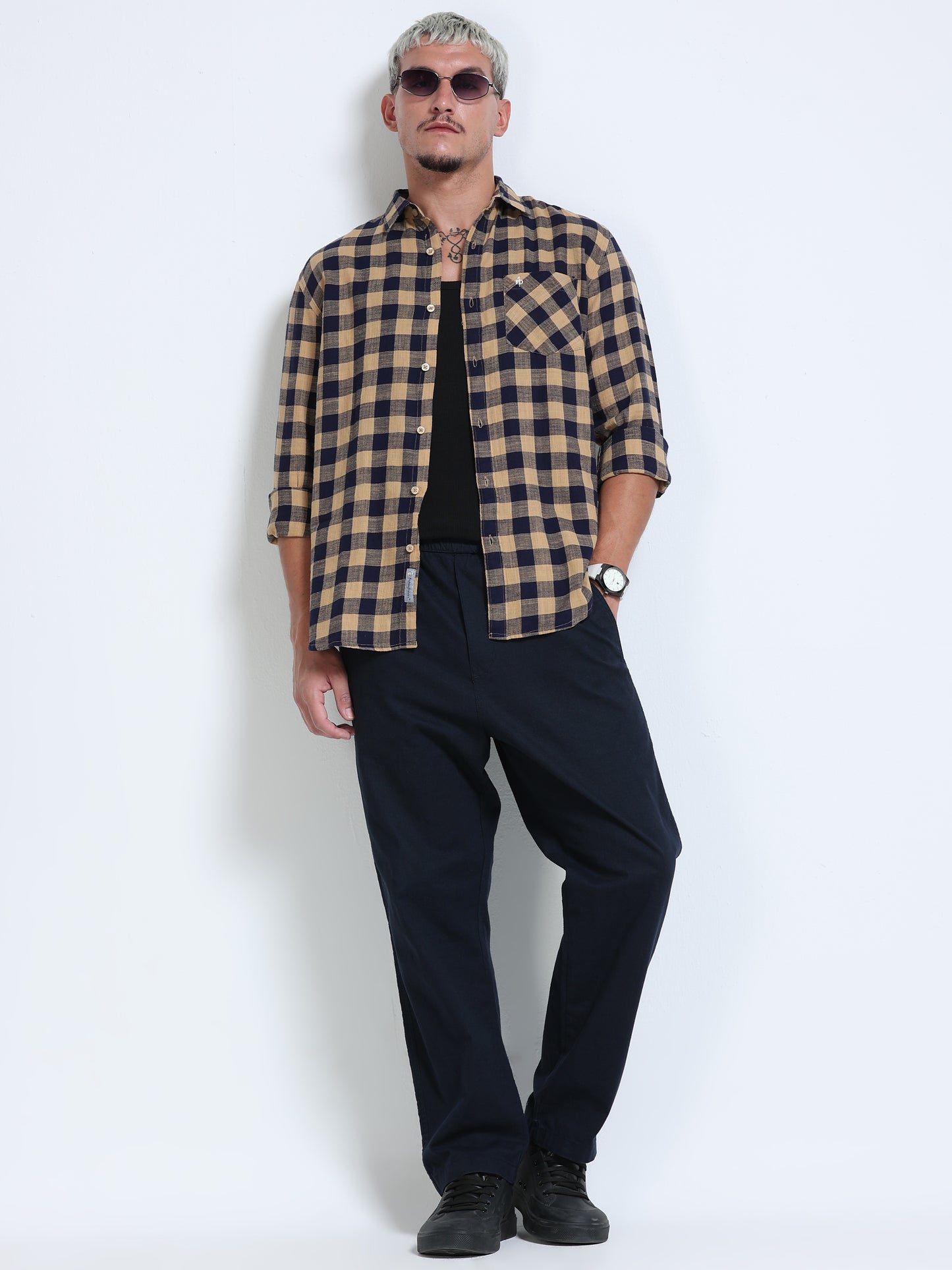 Men Desert Navy Check Shirt