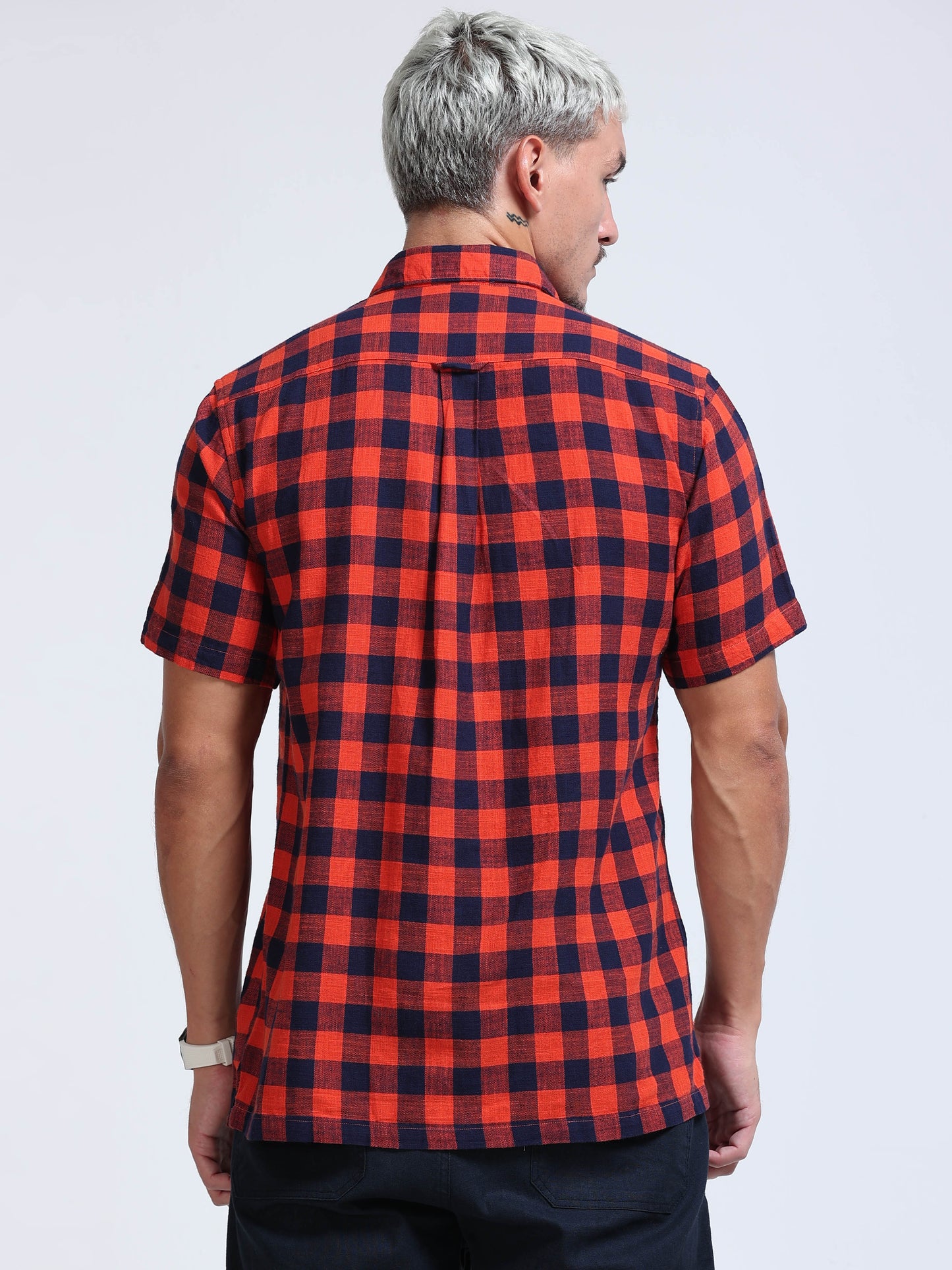 Red Wood Check Half Sleeve Shirt