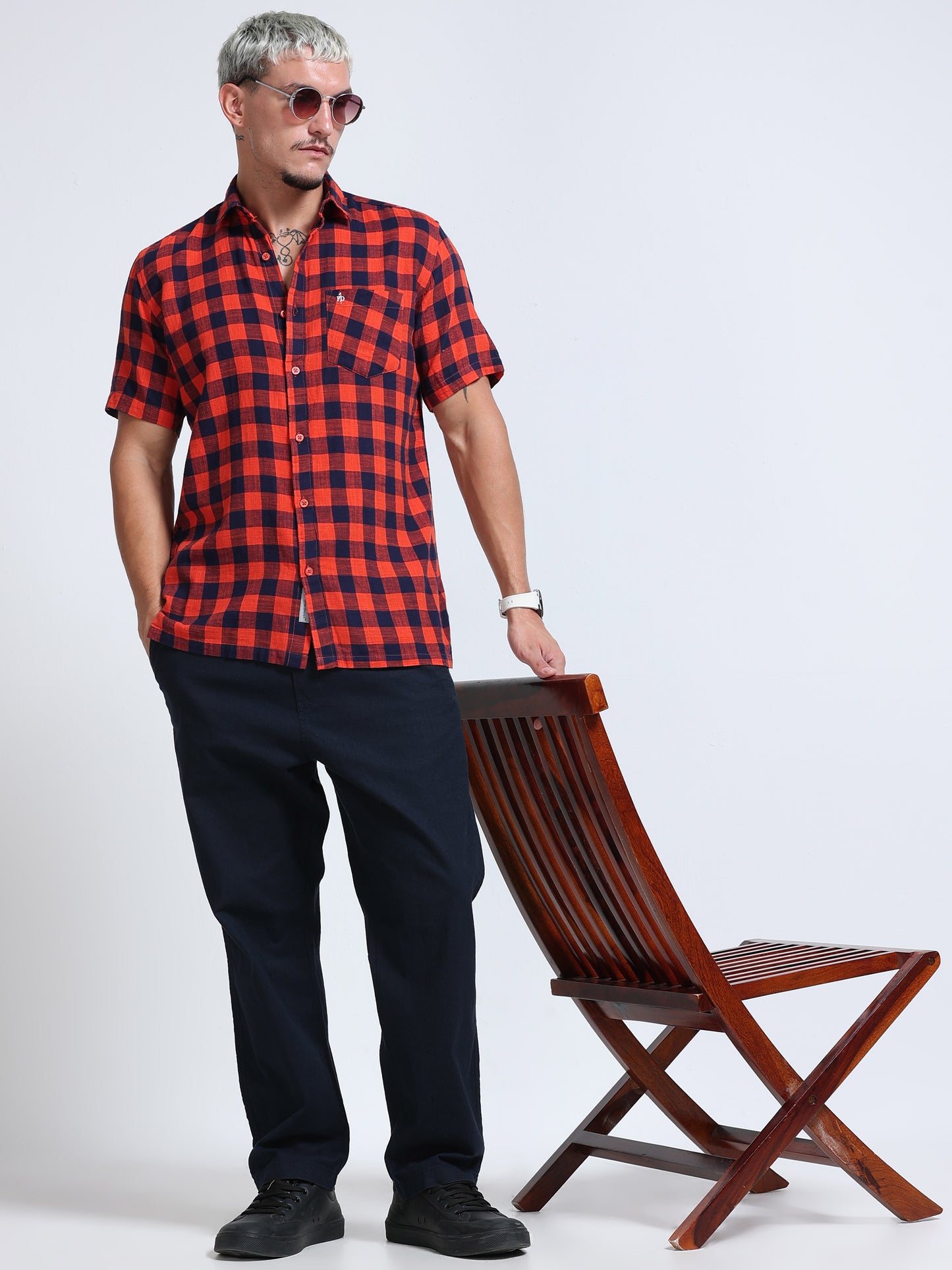 Red Wood Check Half Sleeve Shirt