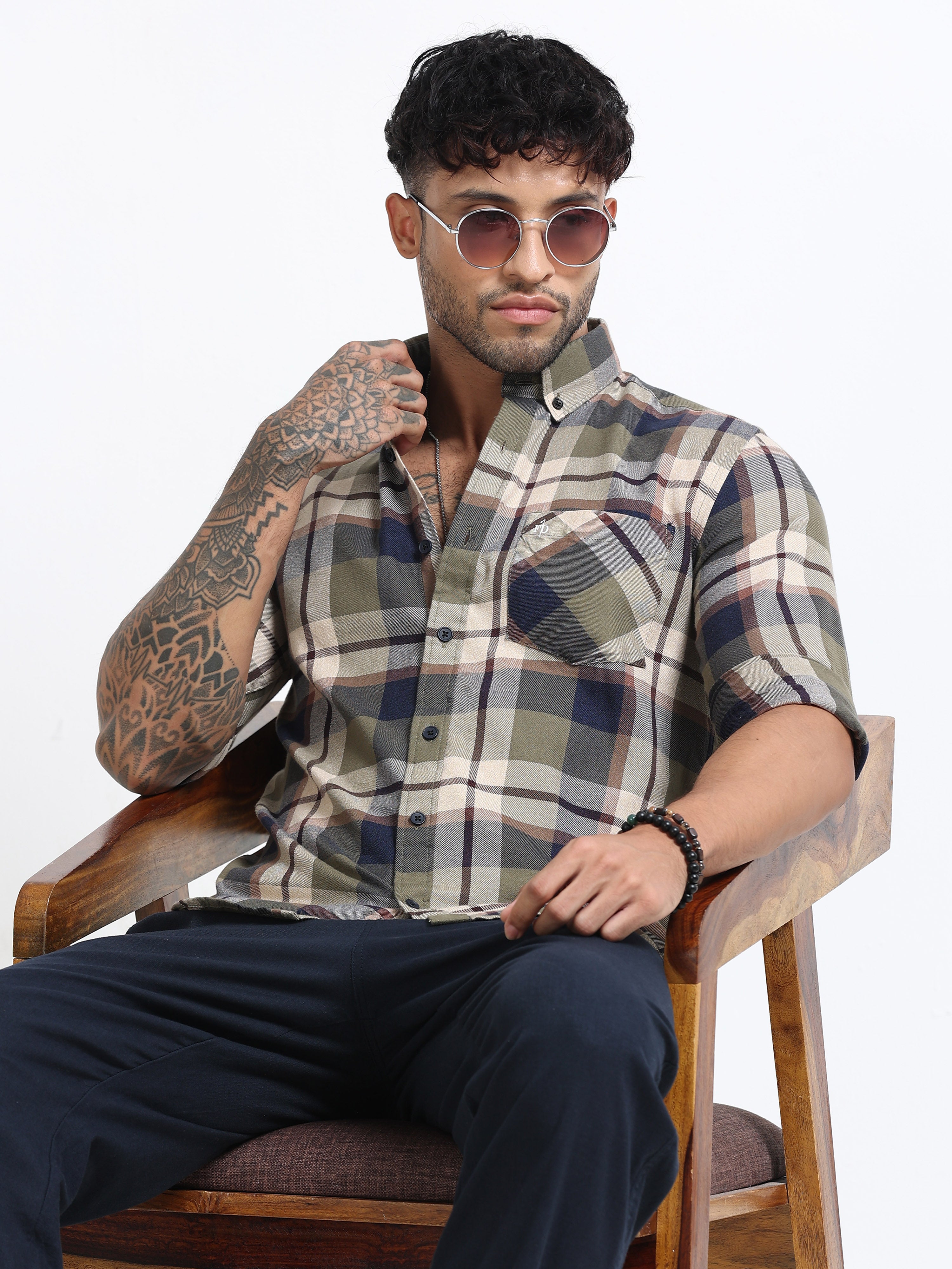 Combat Olive Checked Shirt