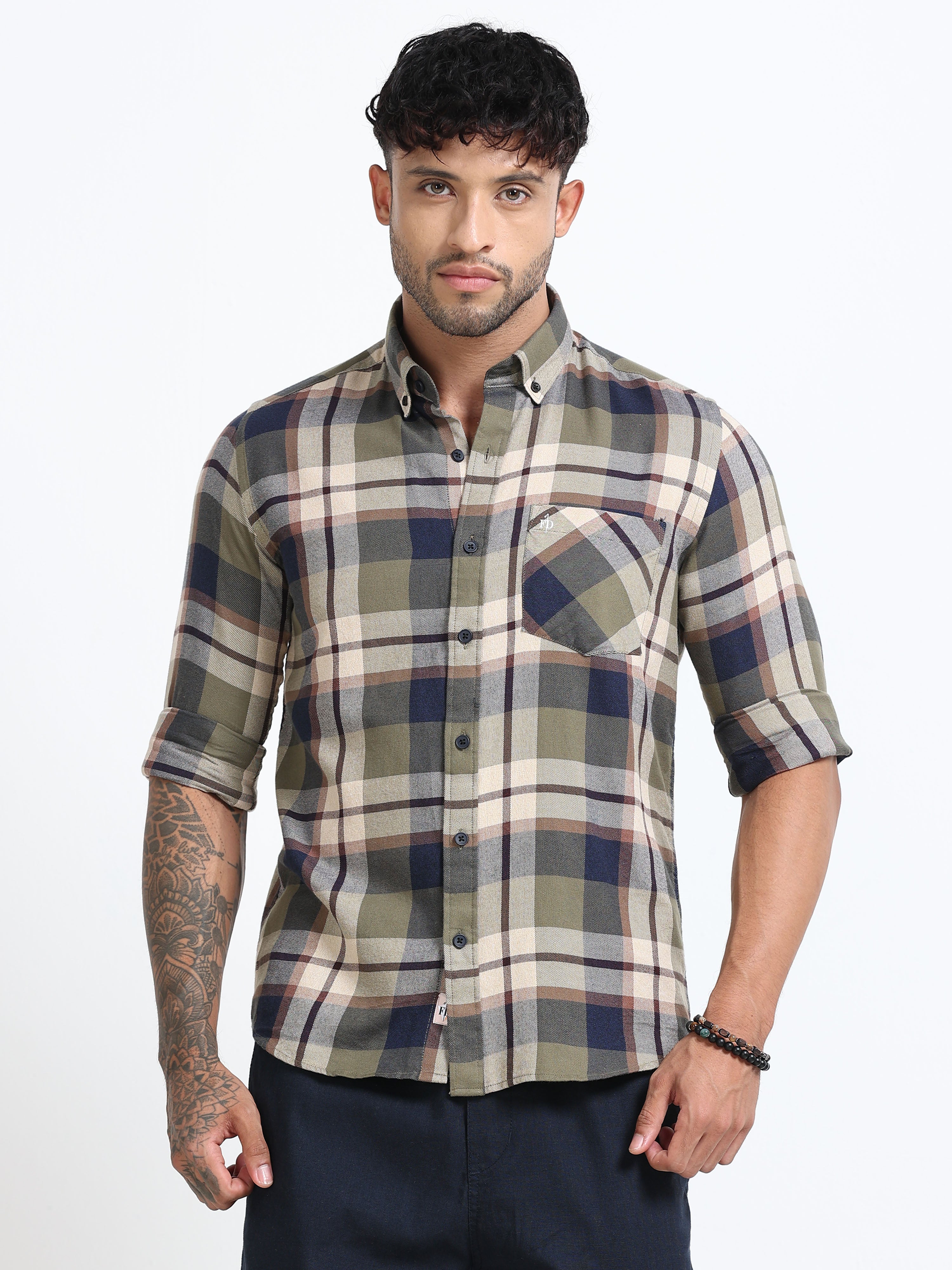 Combat Olive Checked Shirt