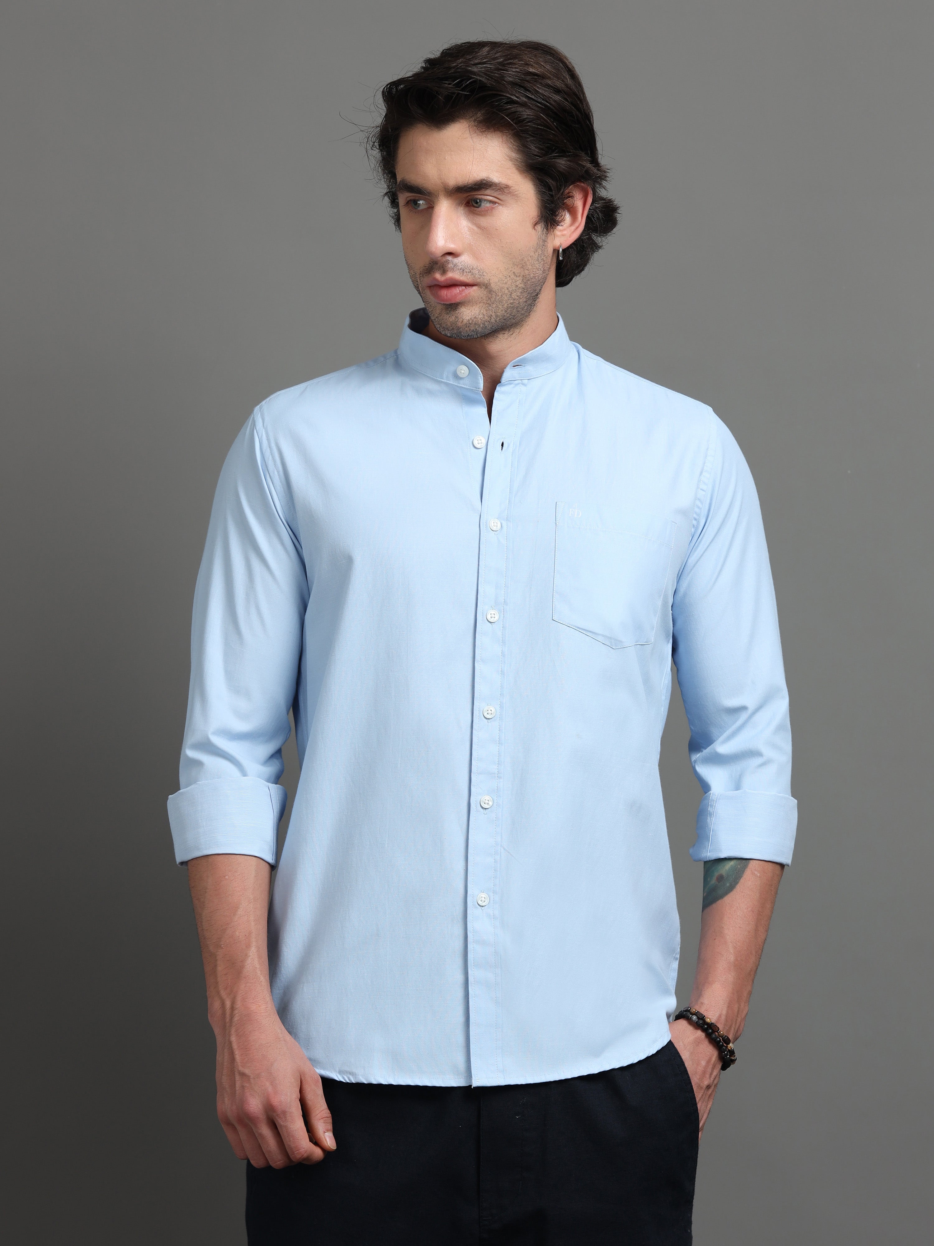 Solid Light Blue Chinese Shirt