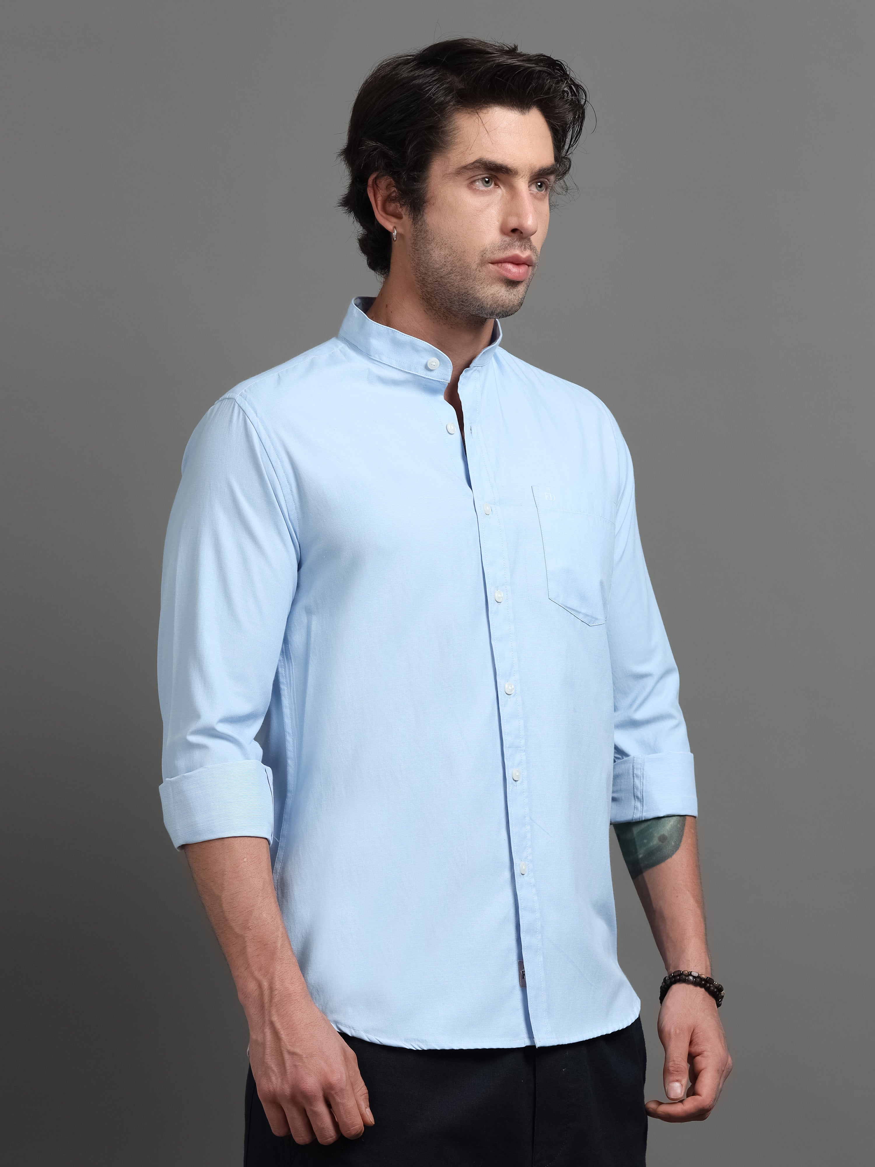Solid Light Blue Chinese Shirt