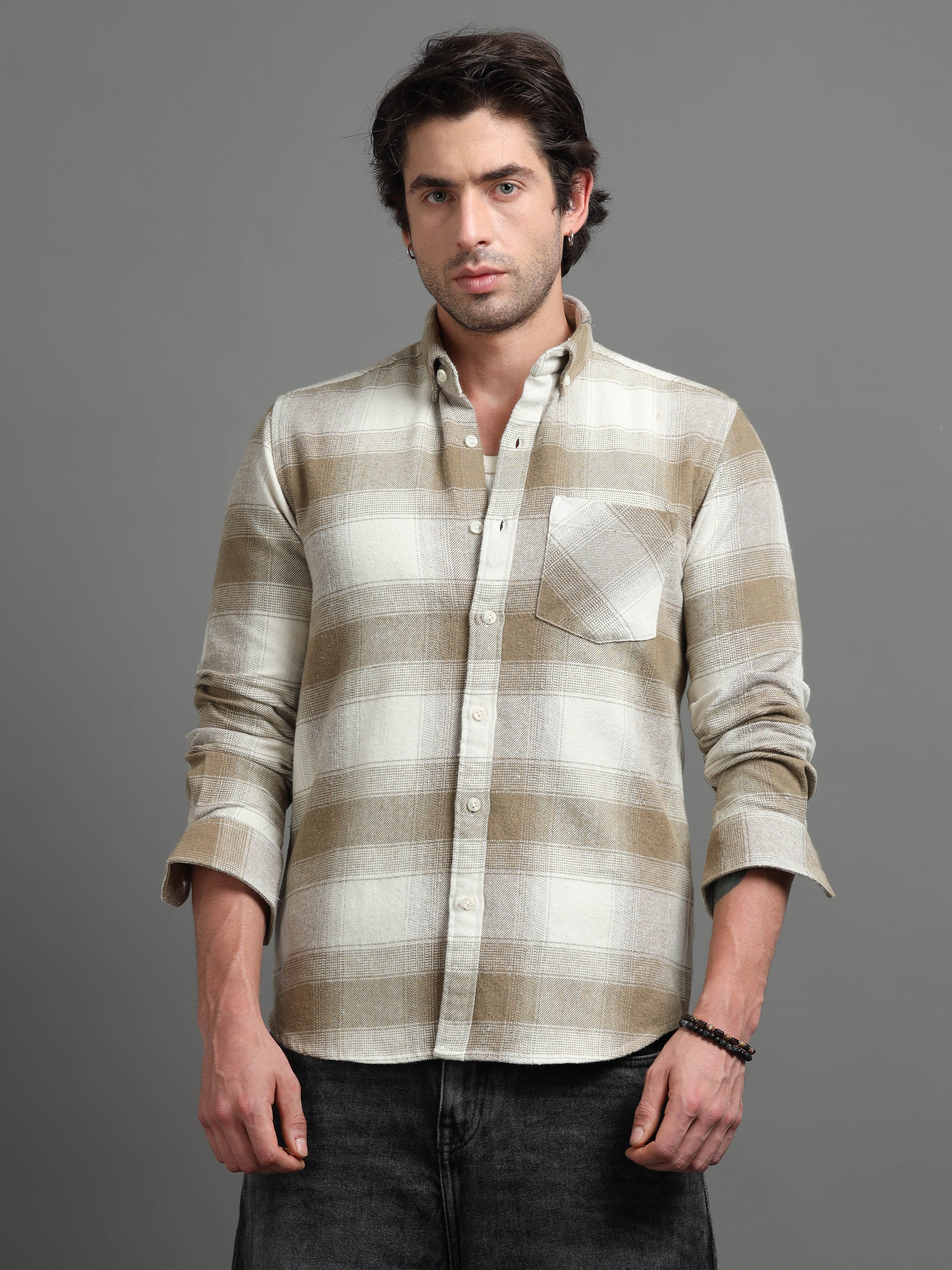 Beige Check Casual Shirt