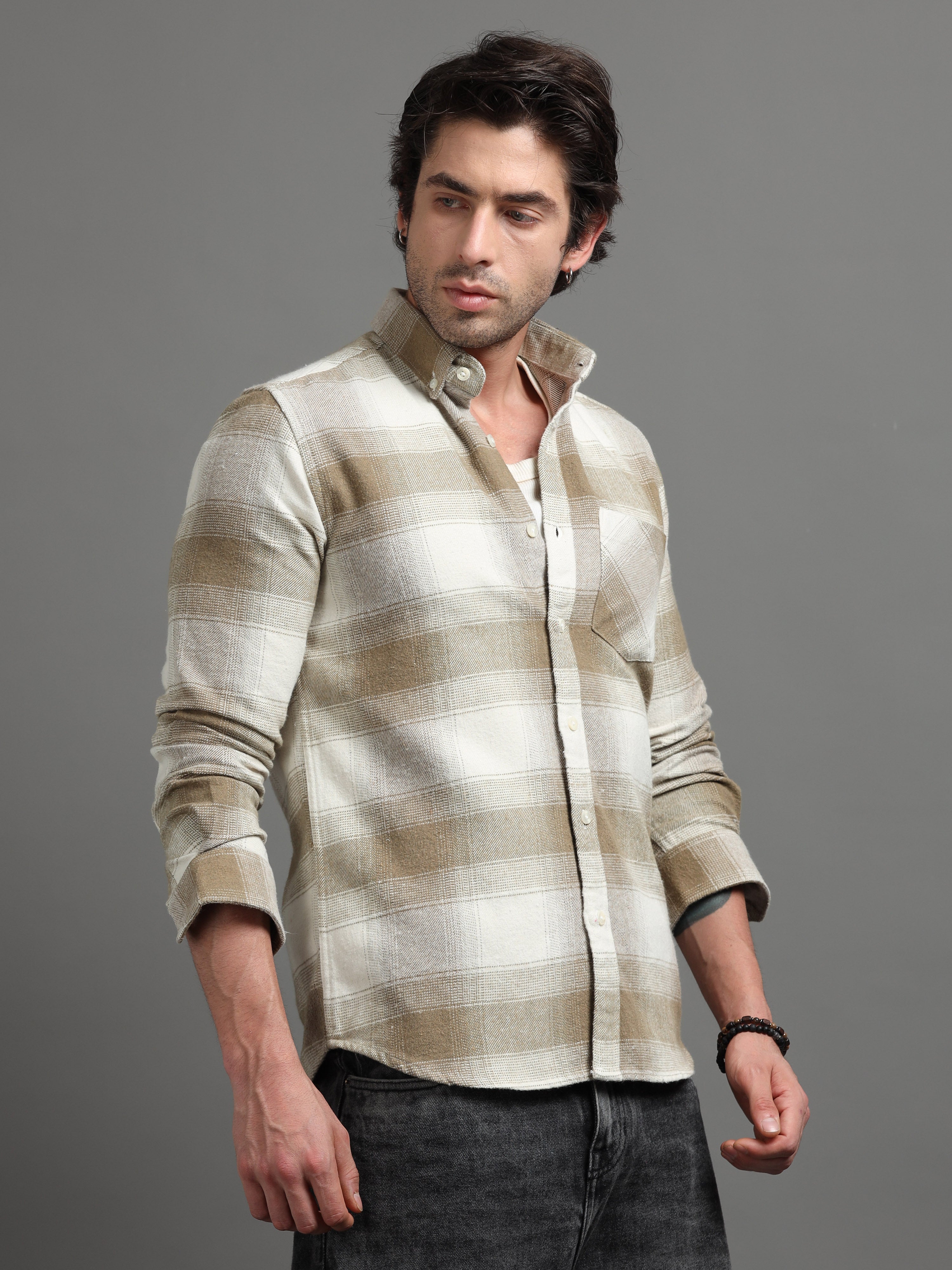 Beige Check Casual Shirt