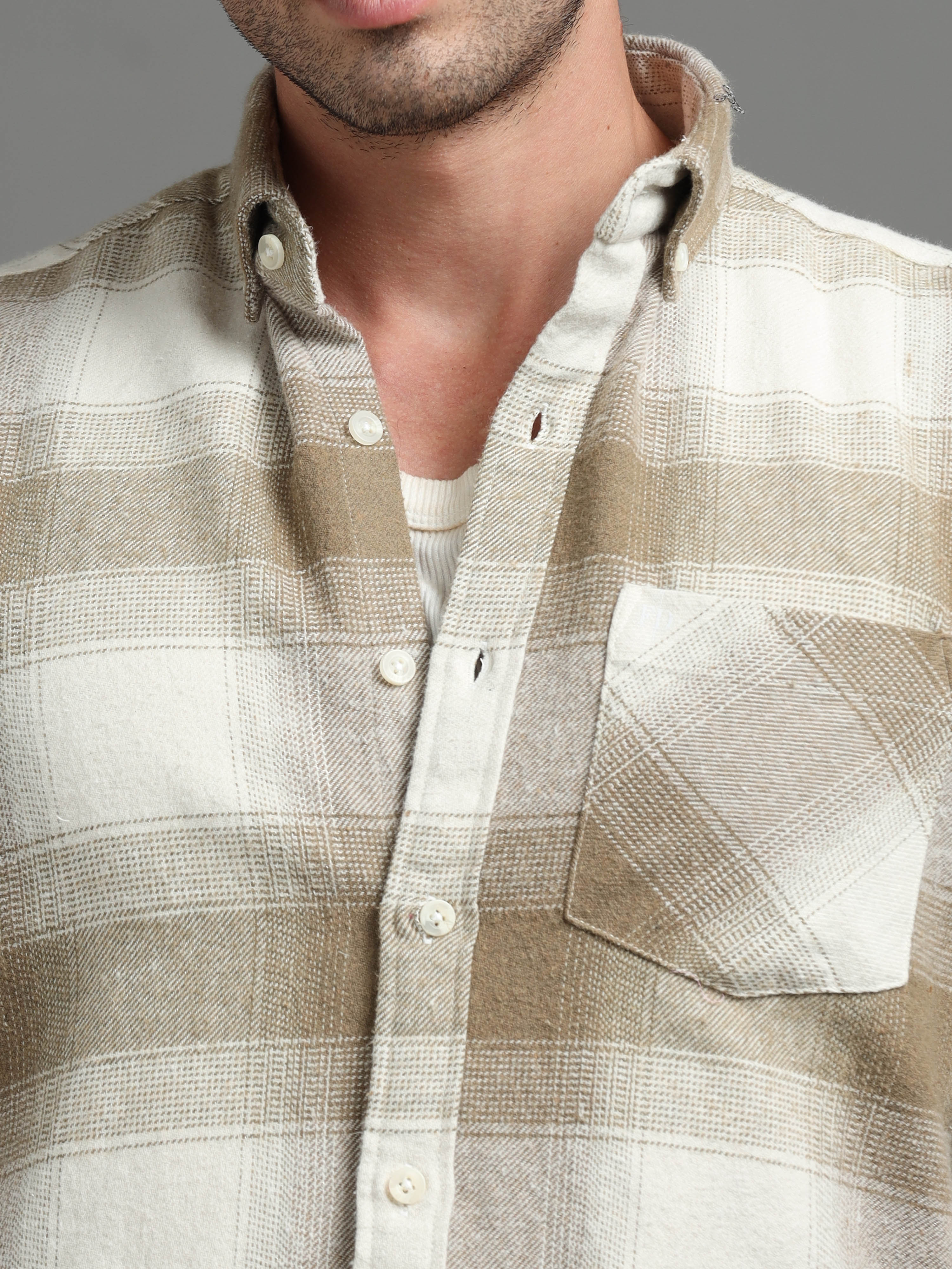 Beige Check Casual Shirt