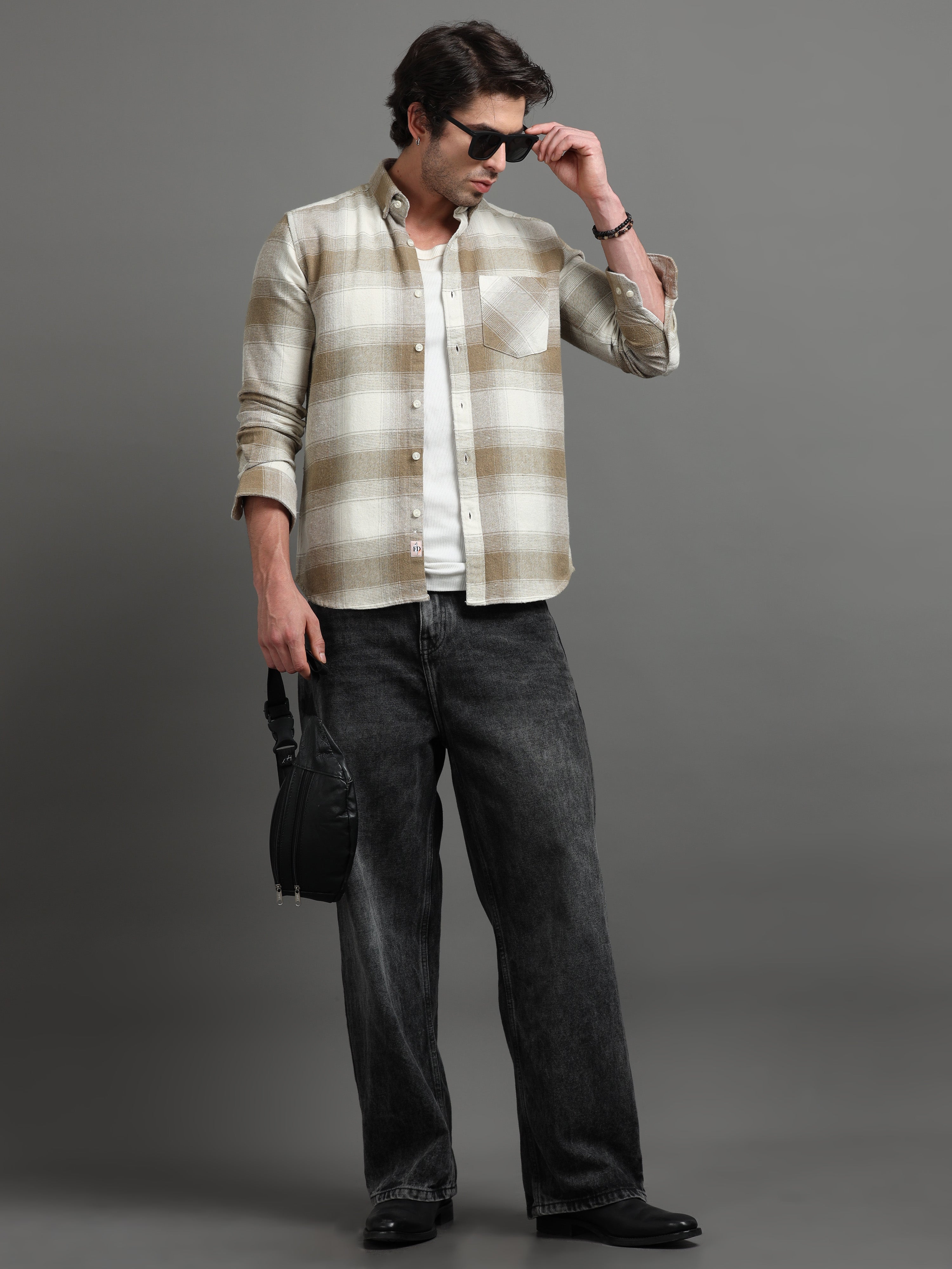 Beige Check Casual Shirt