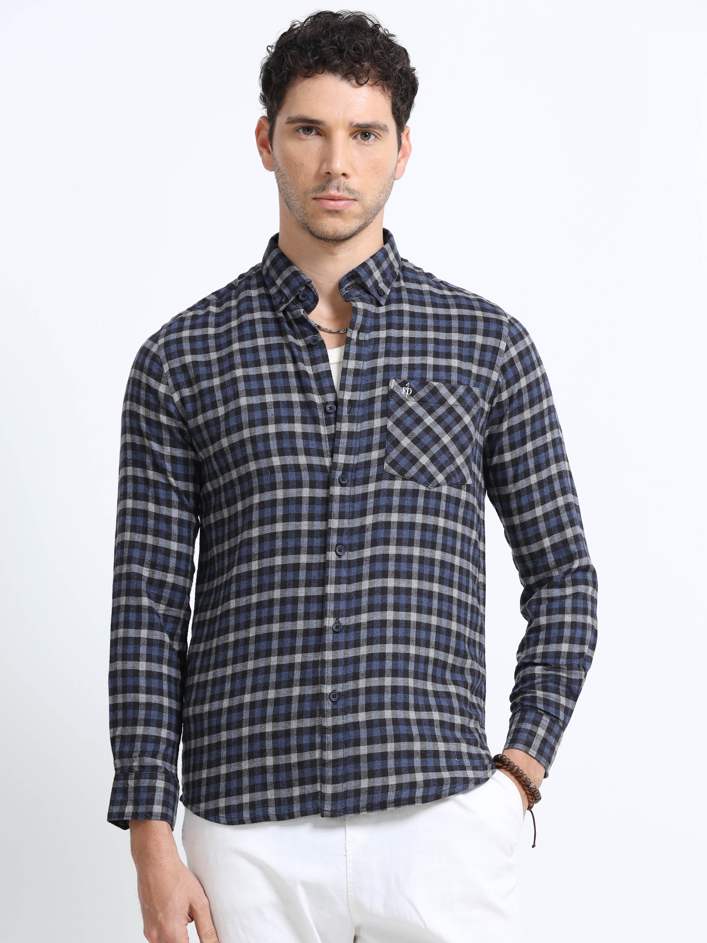 Shadow Blue Grid Pattern Shirt