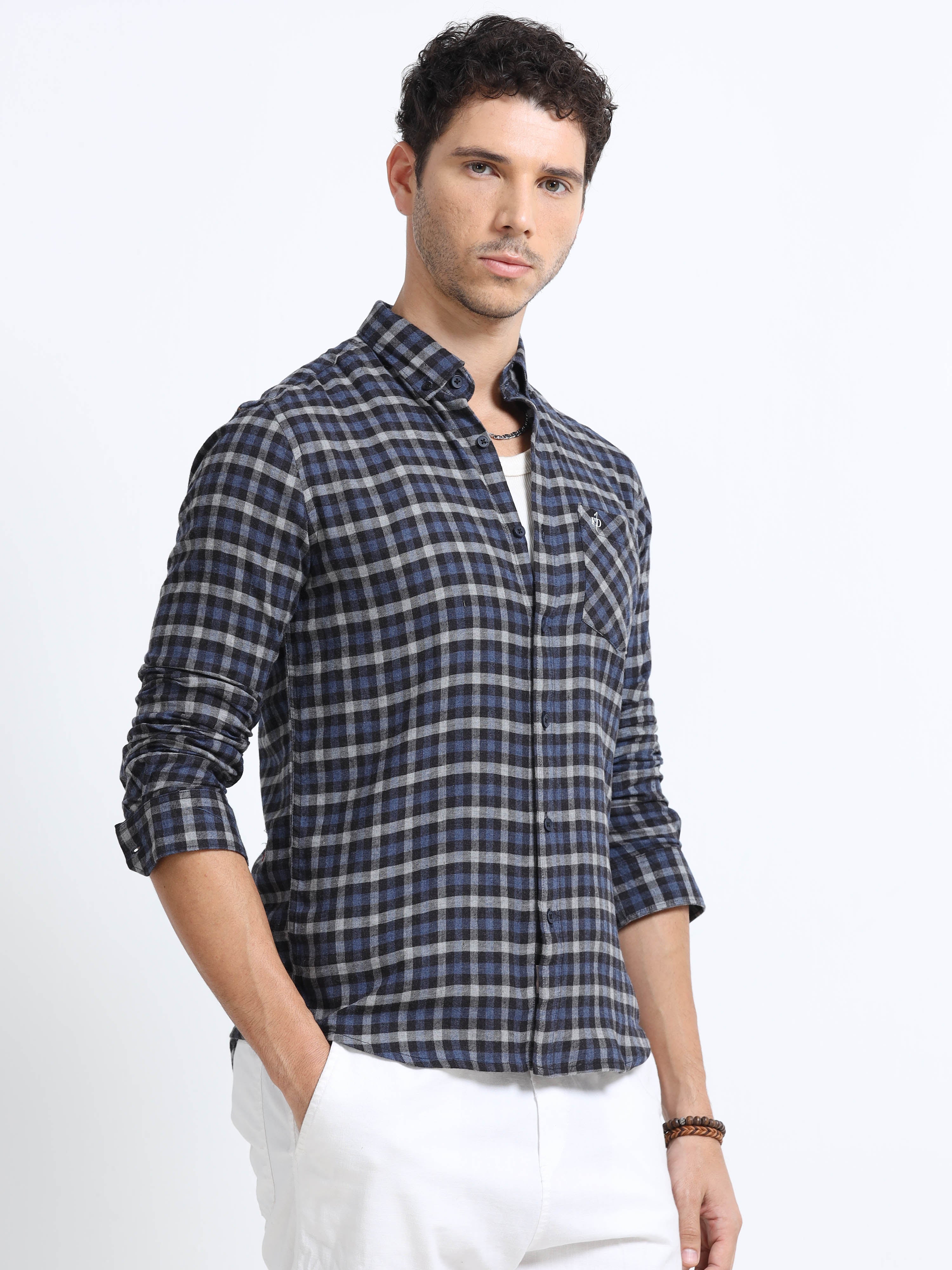 Shadow Blue Grid Pattern Shirt