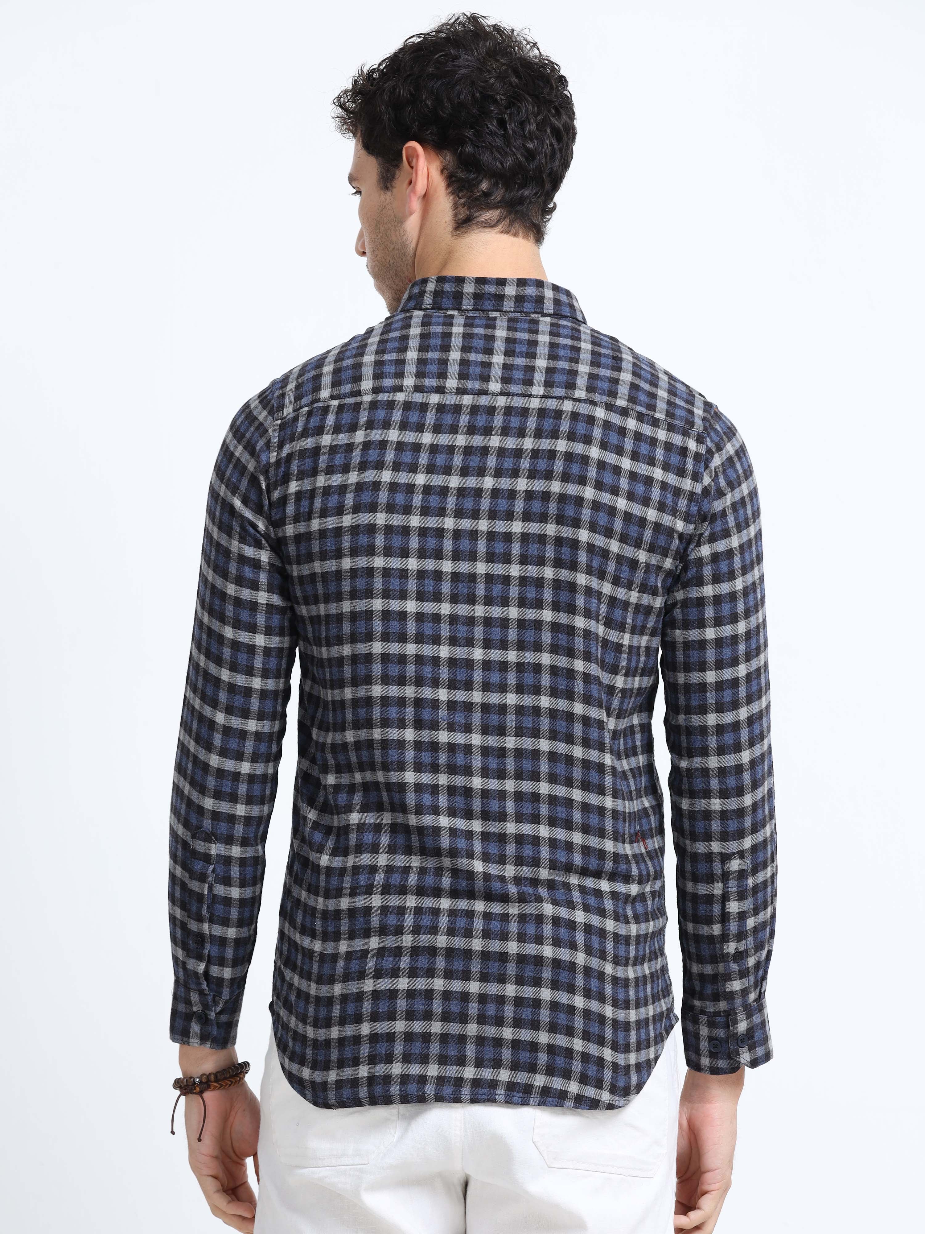 Shadow Blue Grid Pattern Shirt