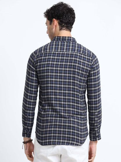 Shadow Blue Grid Pattern Shirt