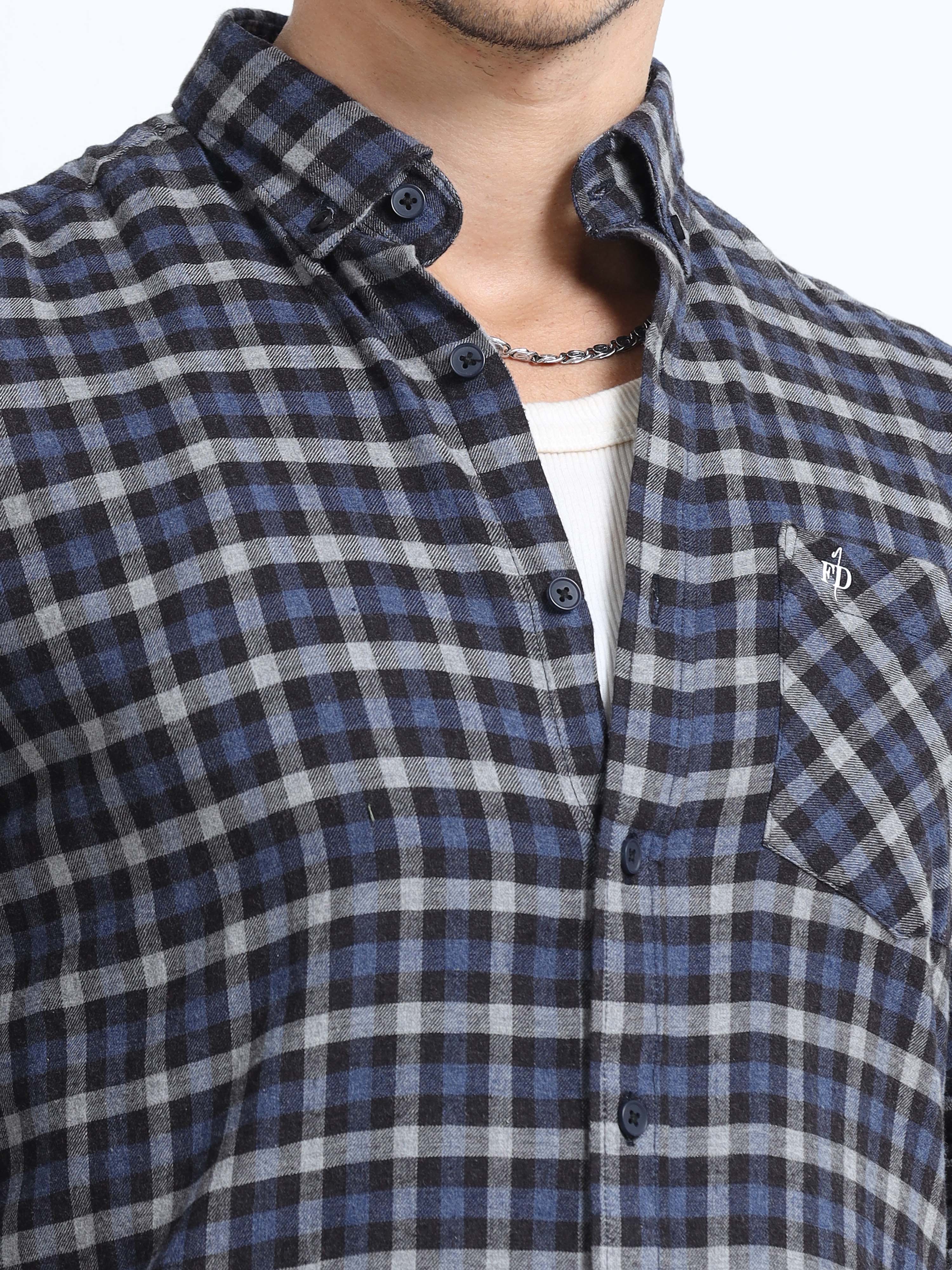 Shadow Blue Grid Pattern Shirt