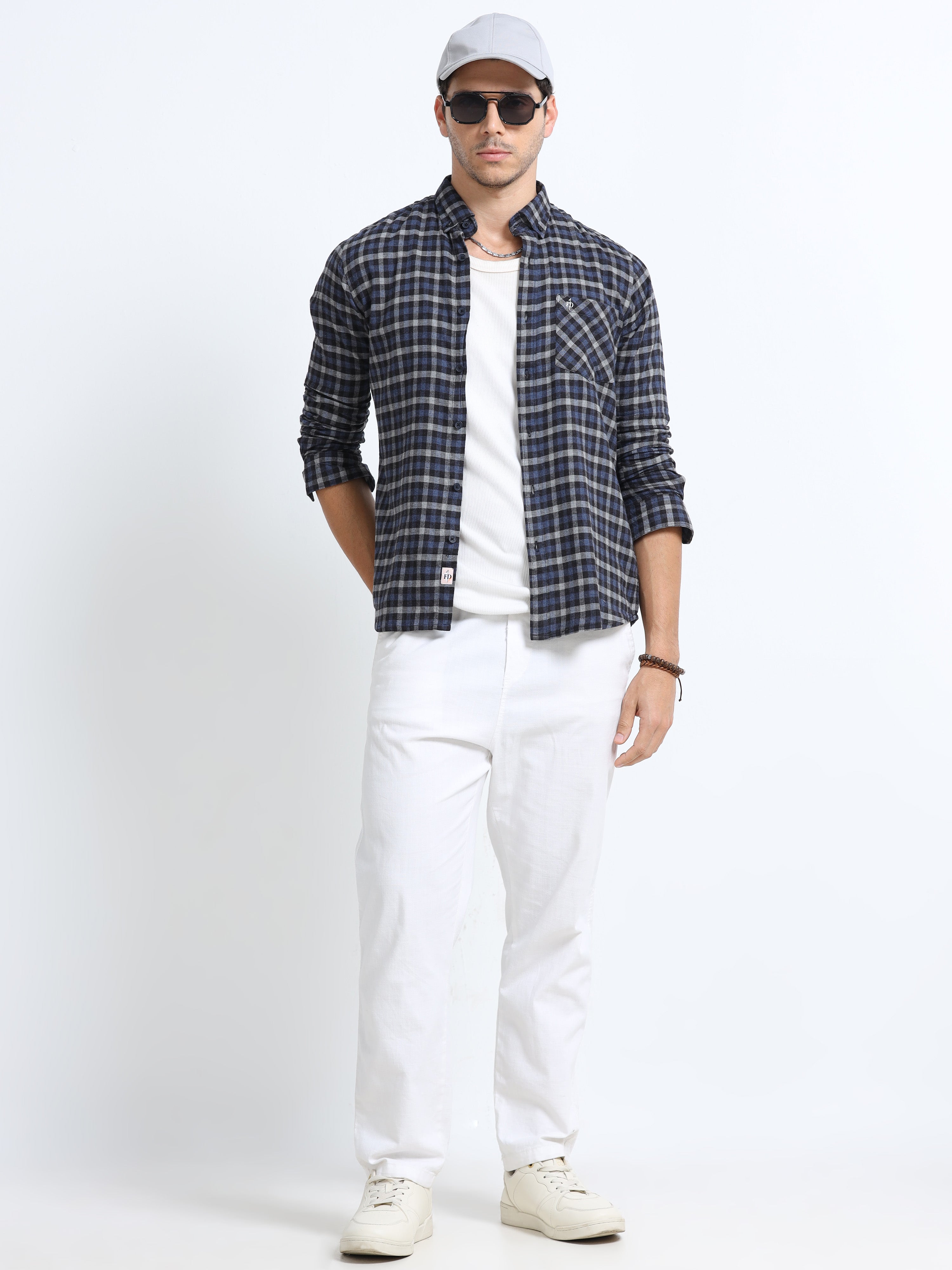 Shadow Blue Grid Pattern Shirt