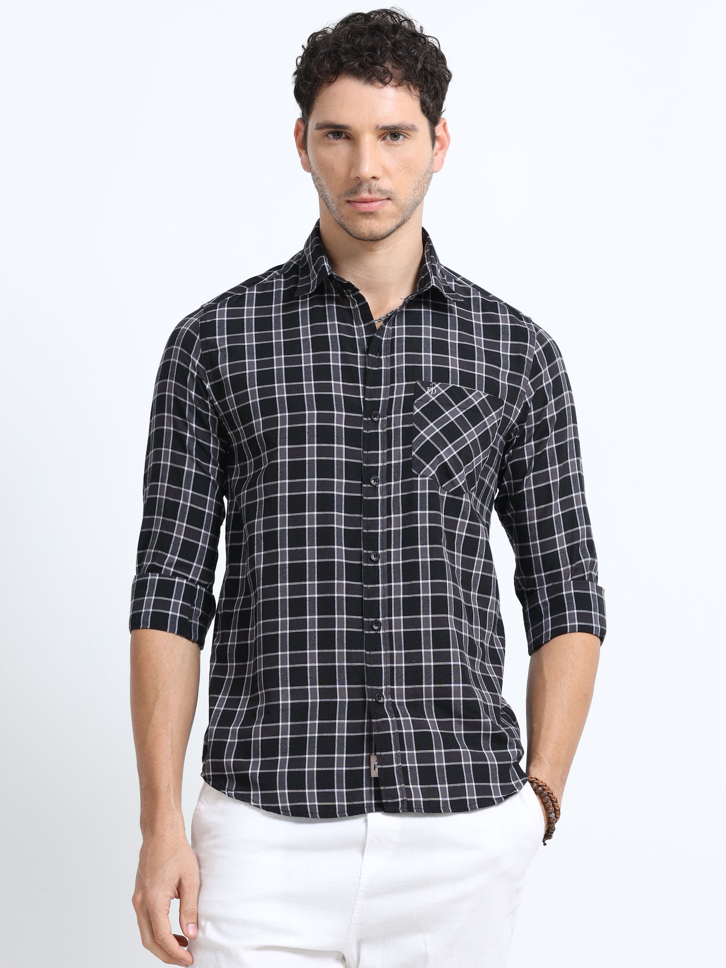Black Twill Check Strips Shirt